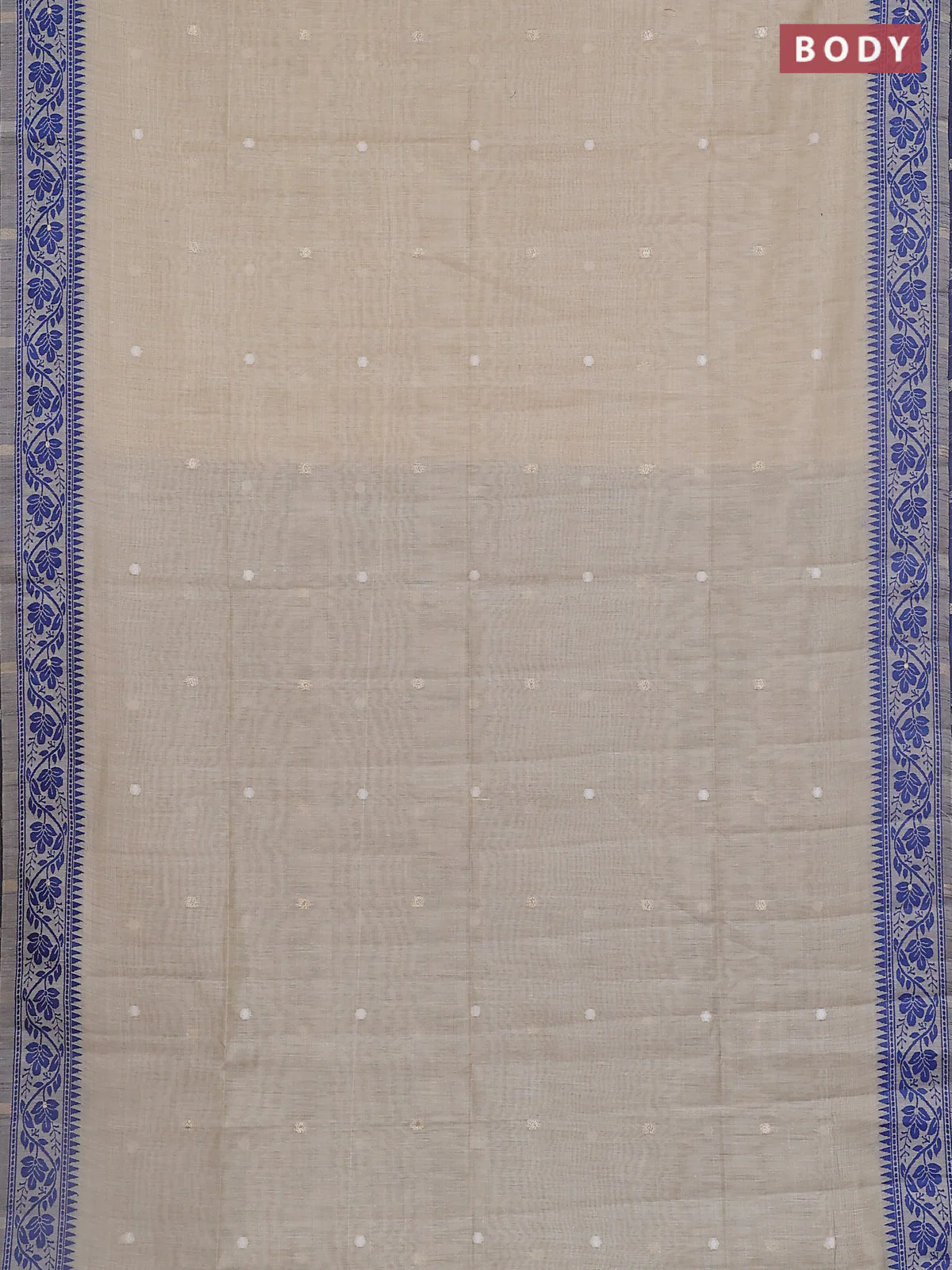 Jamdhani cotton saree beige and navy blue with thread & zari woven buttas and thread weaving pallu - Image 2