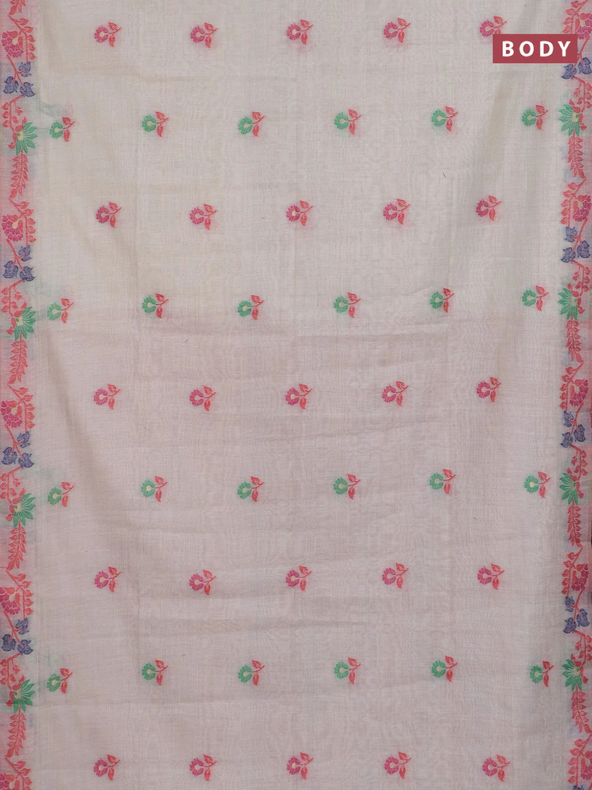 Jamdhani cotton saree beige and red with allover thread woven buttas and jamdhani pallu - Image 2