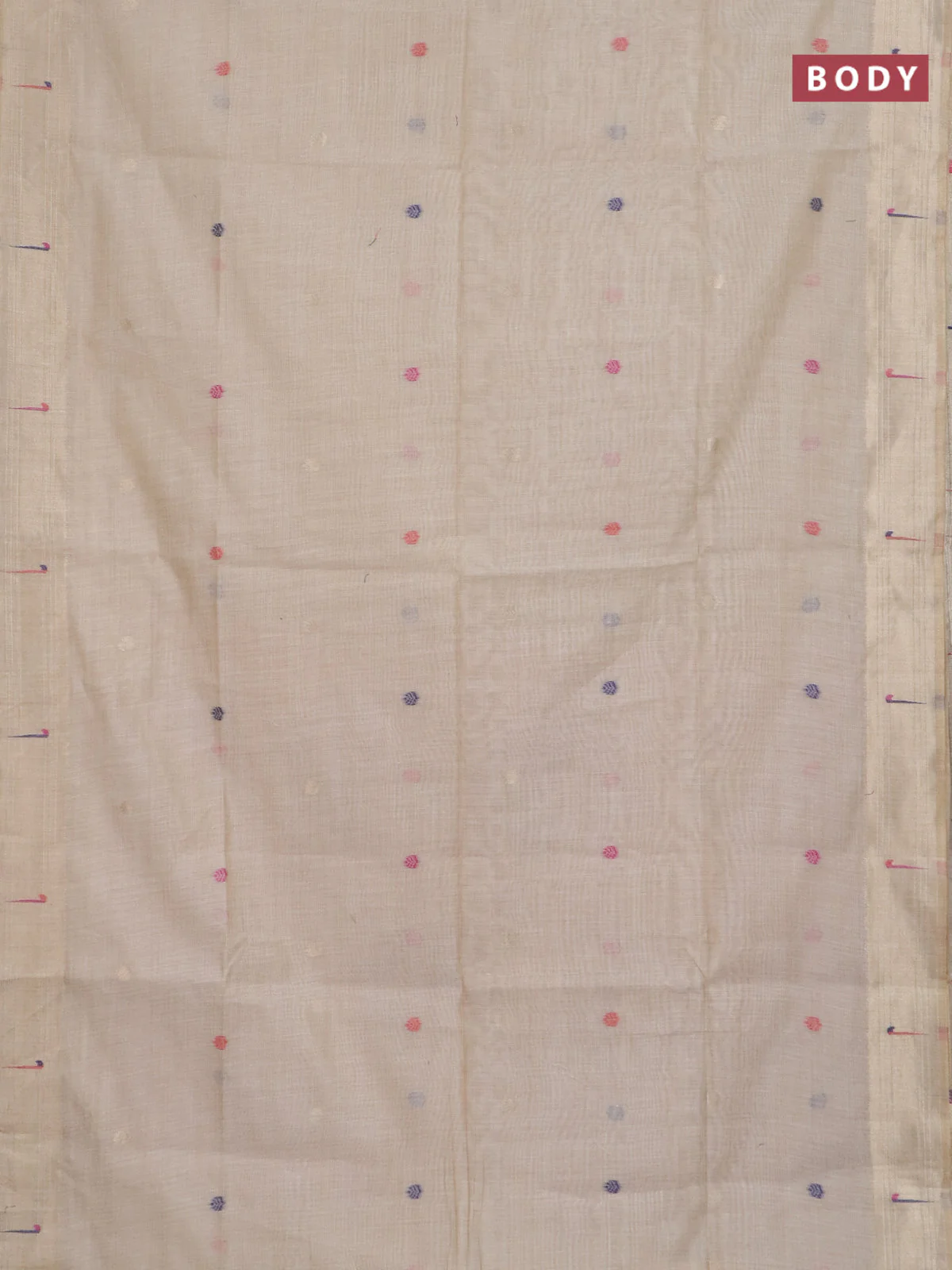 Jamdhani cotton saree beige and red with thread & zari woven buttas and jamdhani pallu - Image 2