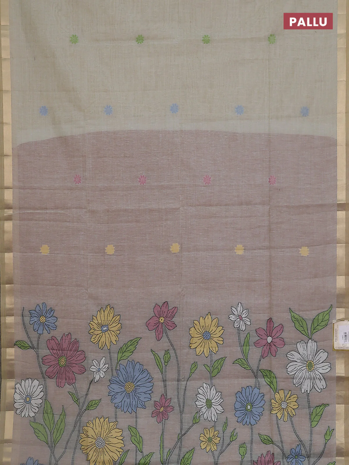 Jamdhani cotton saree beige and wine shade with thread woven buttas and thread weaving pallu - Image 3