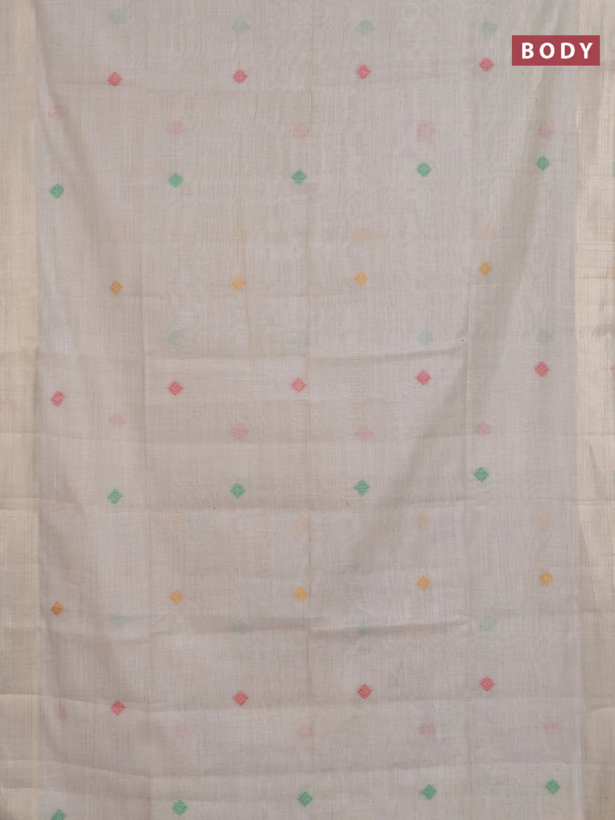 Jamdhani cotton saree beige with thread woven buttas and jamdhani pallu - Image 2
