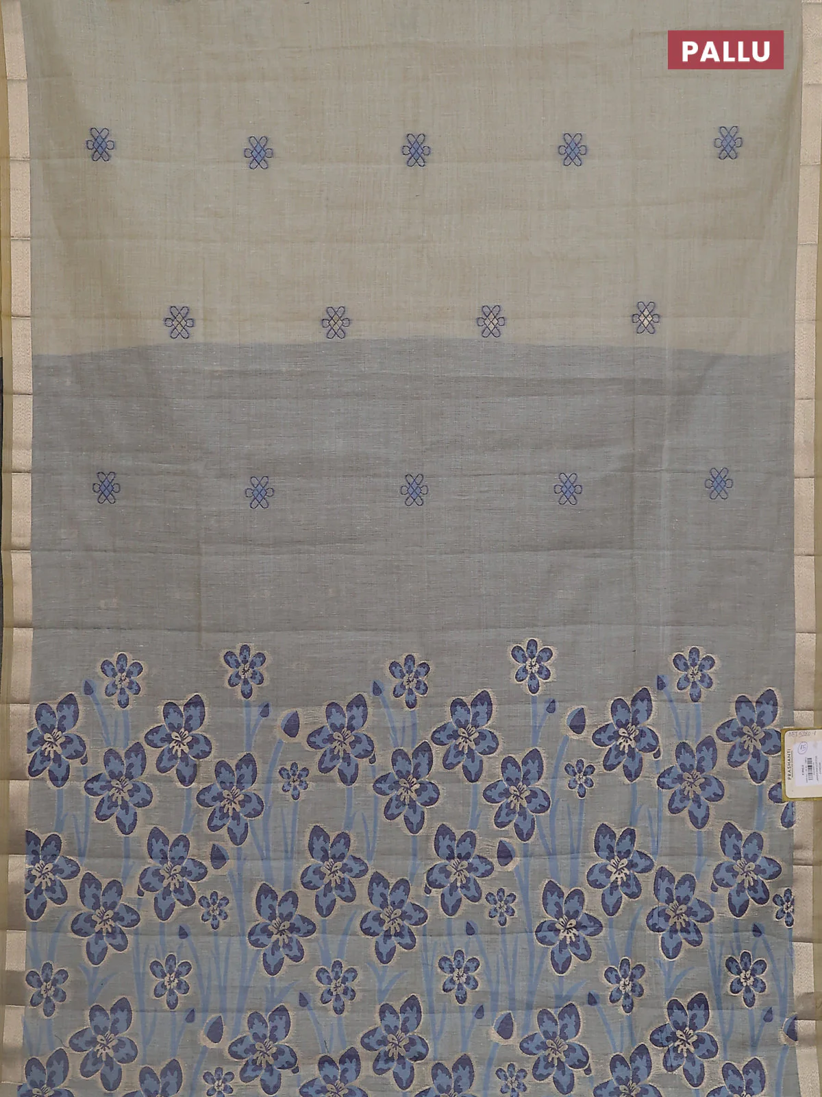 Jamdhani cotton saree blue shade and navy blue with thread & zari woven buttas and thread weaving pallu - Image 3