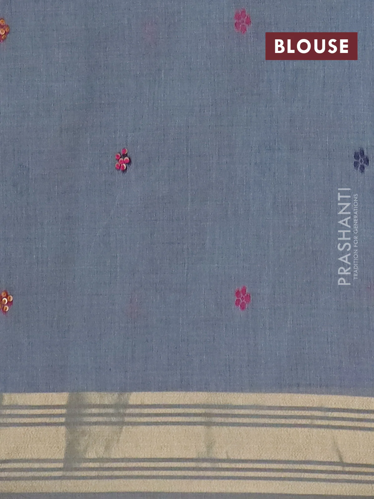 Jamdhani cotton saree bluish grey with thread woven buttas & embroidery work and embroidery jamdhani pallu - Image 4