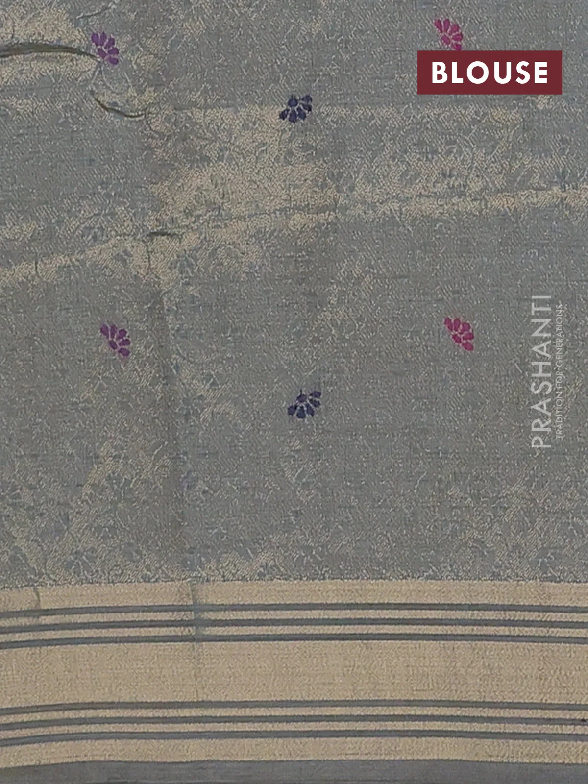 Jamdhani cotton saree bluish grey with thread woven buttas & embroidery work and embroidery jamdhani pallu - Image 4