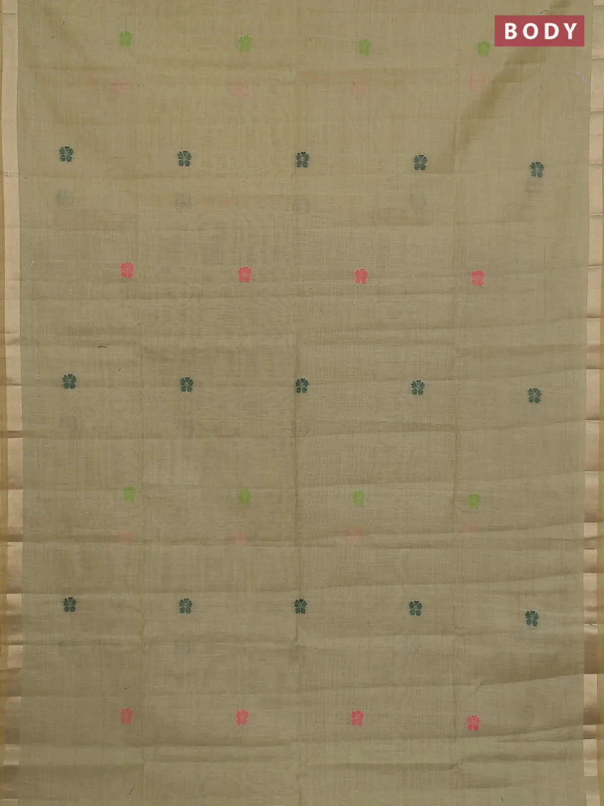 Jamdhani cotton saree green with thread woven buttas and thread weaving pallu - Image 2