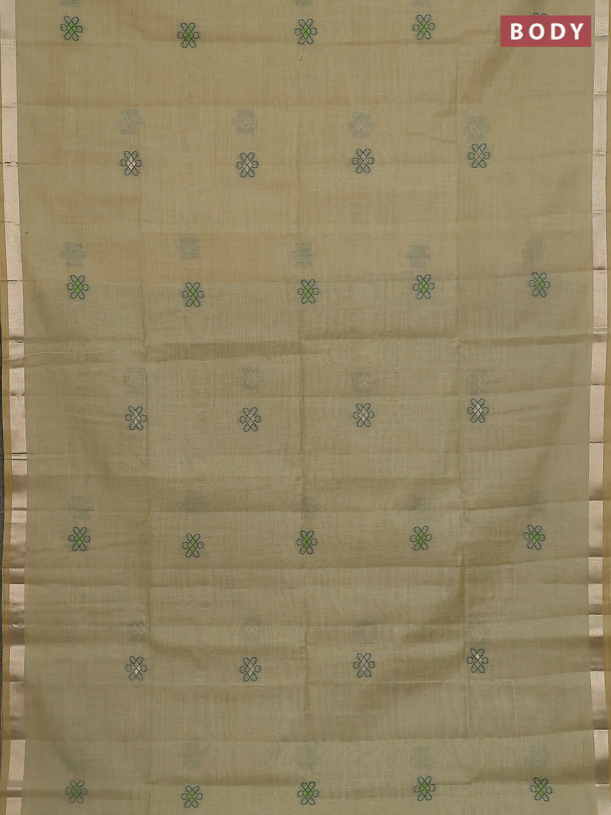 Jamdhani cotton saree green with thread & zari woven buttas and thread weaving pallu - Image 2