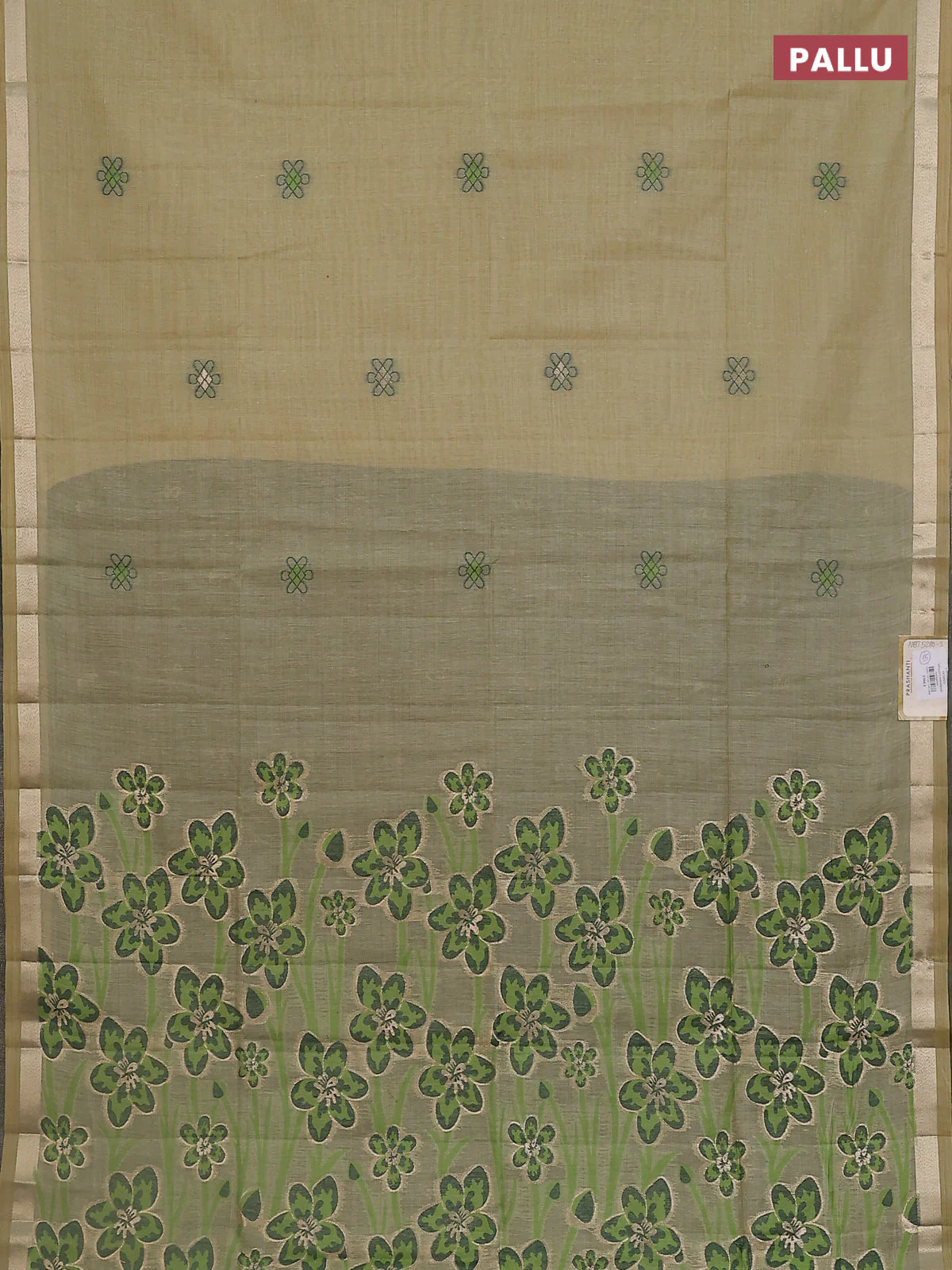 Jamdhani cotton saree green with thread & zari woven buttas and thread weaving pallu - Image 3