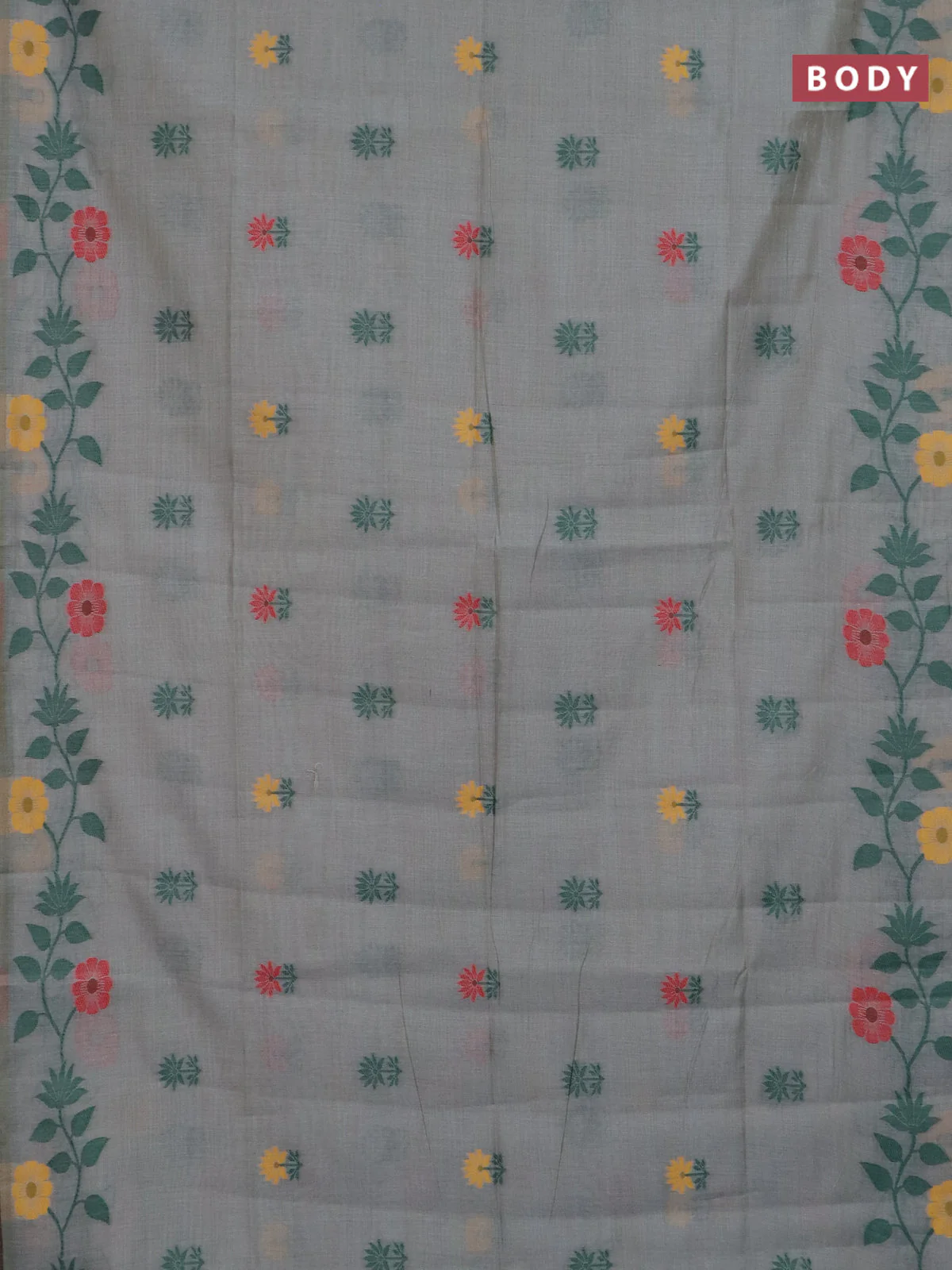 Jamdhani cotton saree grey with thread woven buttas and jamdhani pallu - Image 2