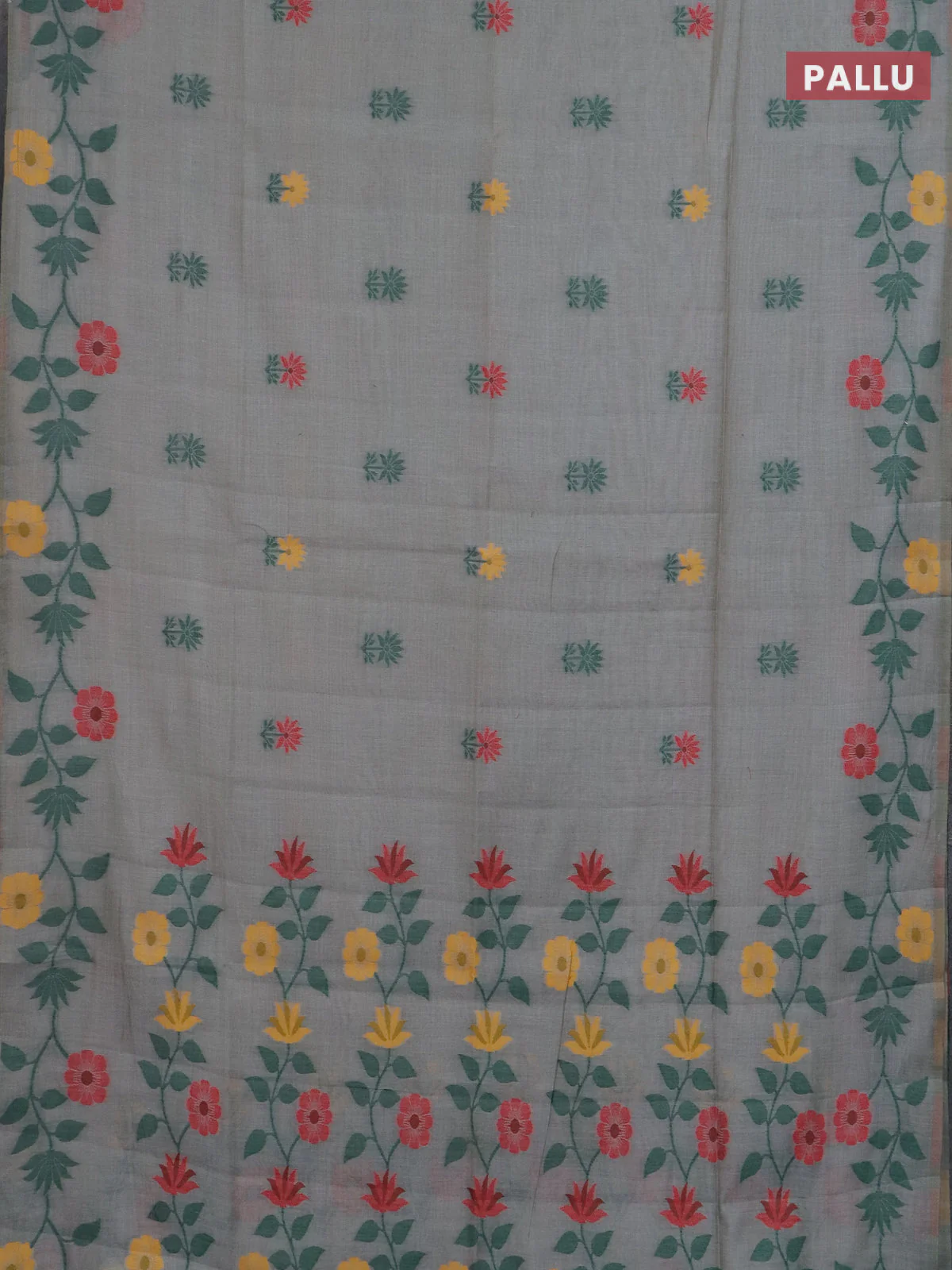 Jamdhani cotton saree grey with thread woven buttas and jamdhani pallu - Image 3
