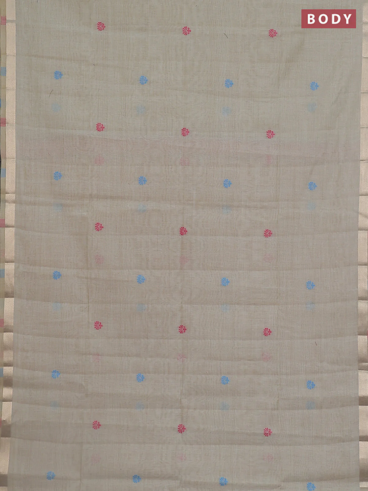 Jamdhani cotton saree greyish green shade with thread woven buttas and thread weaving pallu - Image 2