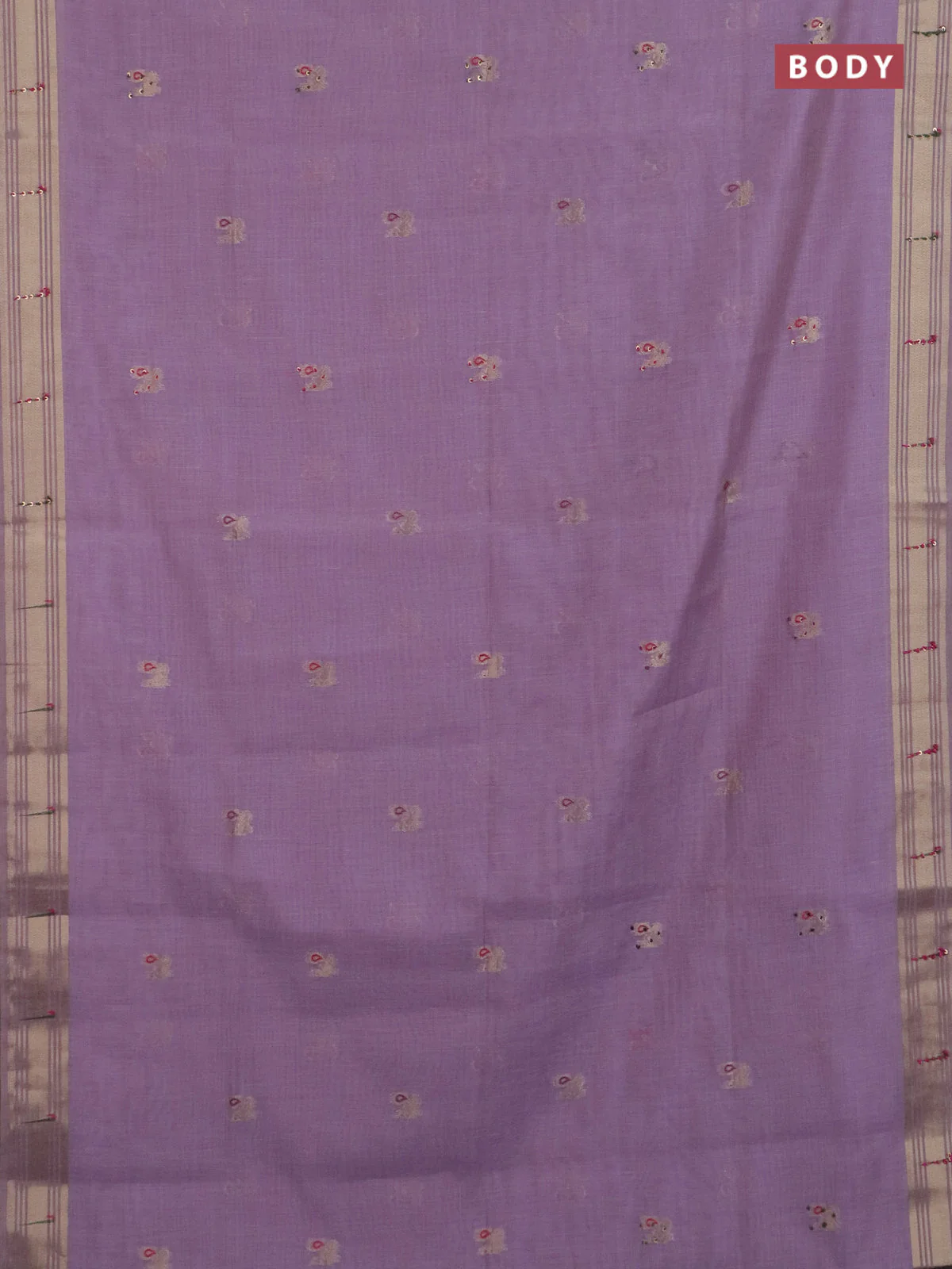 Jamdhani cotton saree lavender with thread woven buttas & embroidery work and embroidery jamdhani pallu - Image 2