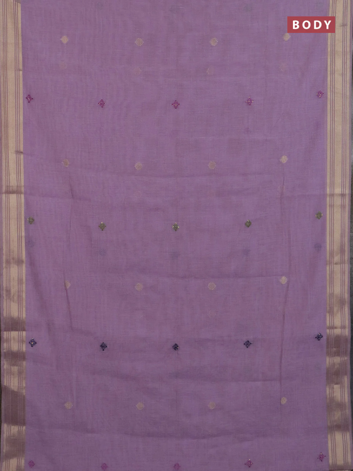 Jamdhani cotton saree lavender with thread woven buttas & embroidery work and embroidery jamdhani pallu - Image 2
