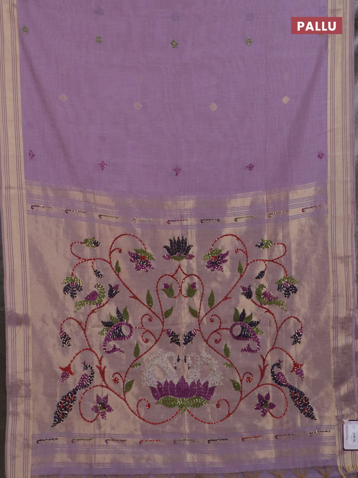 Jamdhani cotton saree lavender with thread woven buttas & embroidery work and embroidery jamdhani pallu - Image 3