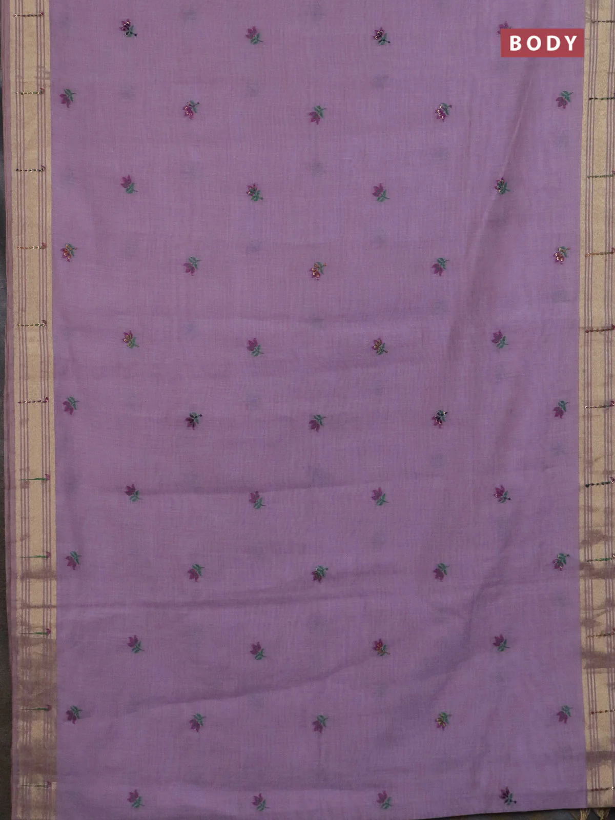 Jamdhani cotton saree lavender with thread woven buttas & embroidery work and embroidery jamdhani pallu - Image 6