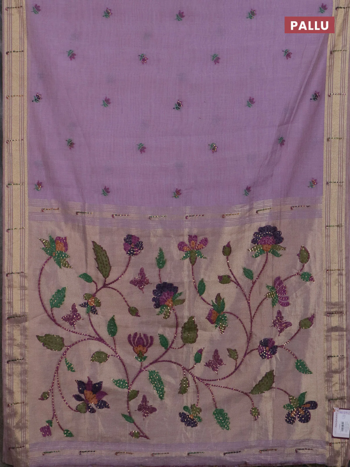 Jamdhani cotton saree lavender with thread woven buttas & embroidery work and embroidery jamdhani pallu - Image 7