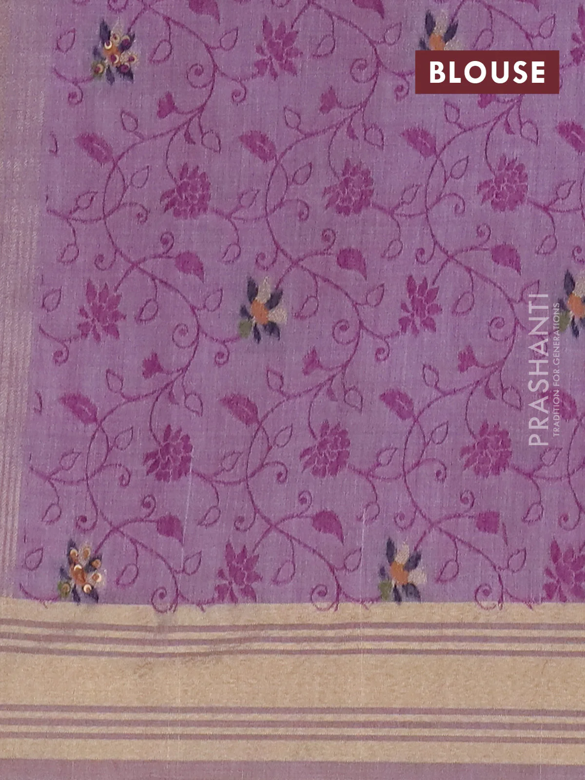 Jamdhani cotton saree lavender with thread woven buttas & embroidery work and embroidery jamdhani pallu - Image 8