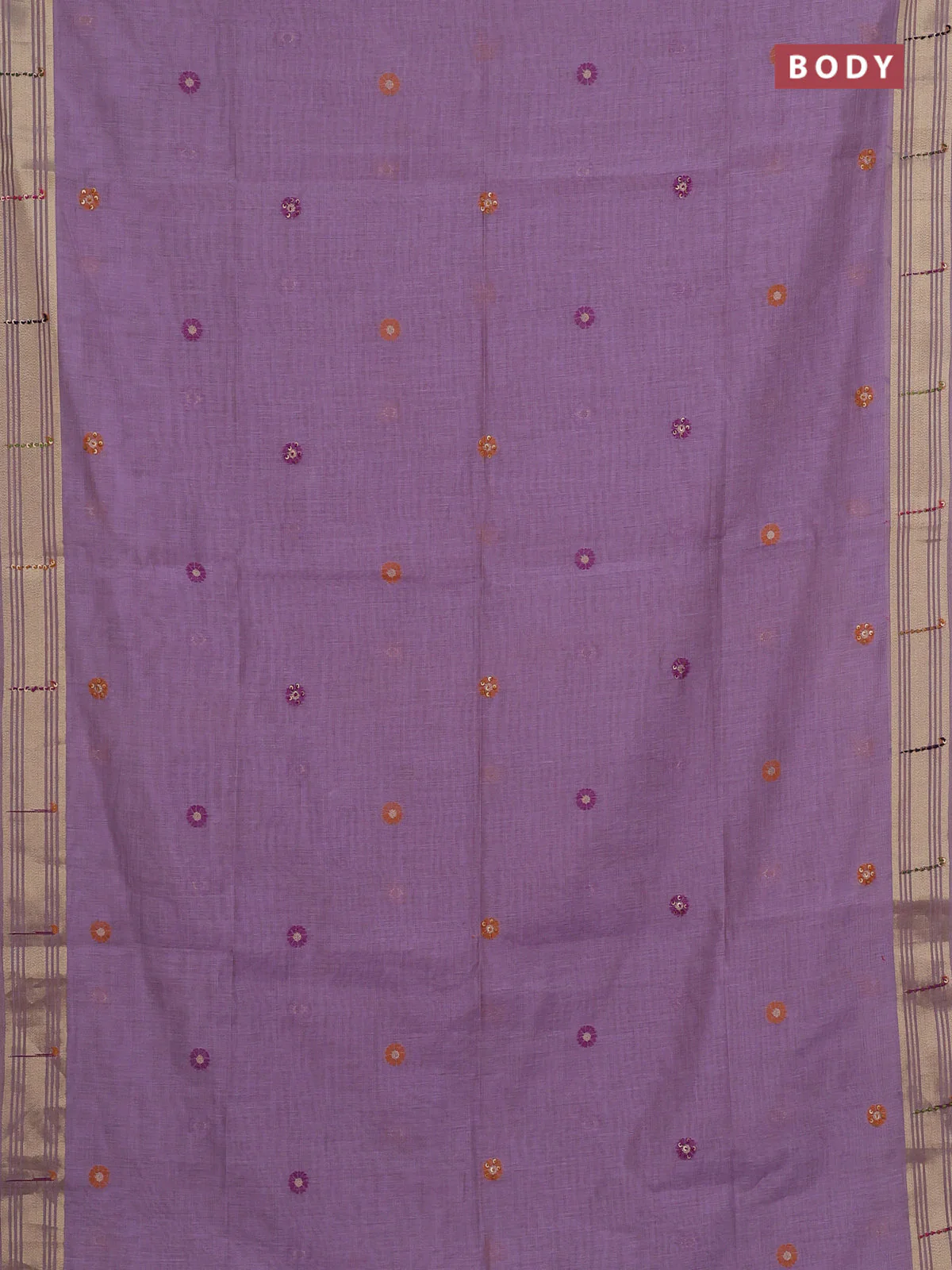 Jamdhani cotton saree lavender with thread woven buttas & embroidery work and embroidery jamdhani pallu - Image 2