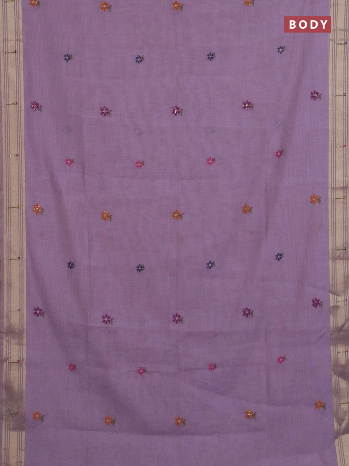 Jamdhani cotton saree lavender with thread woven buttas & embroidery work and embroidery jamdhani pallu - Image 2