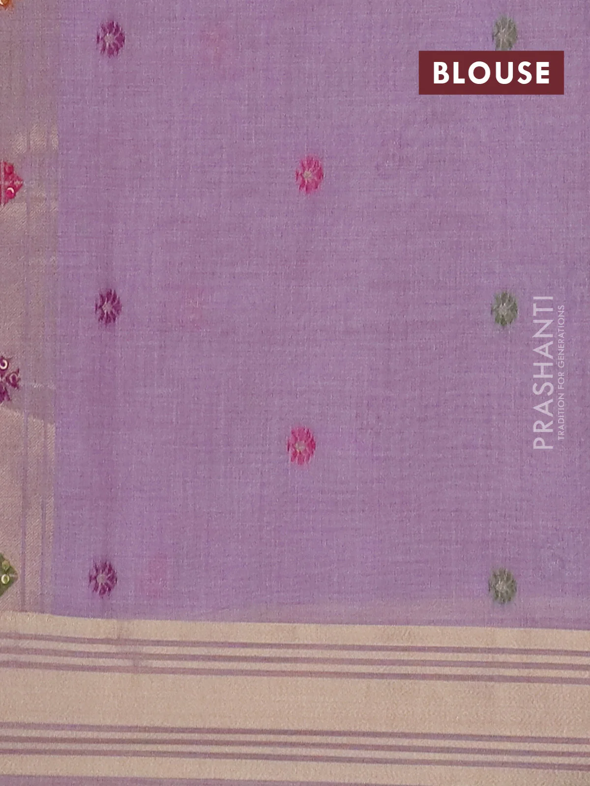 Jamdhani cotton saree lavender with thread woven buttas & embroidery work and embroidery jamdhani pallu - Image 4
