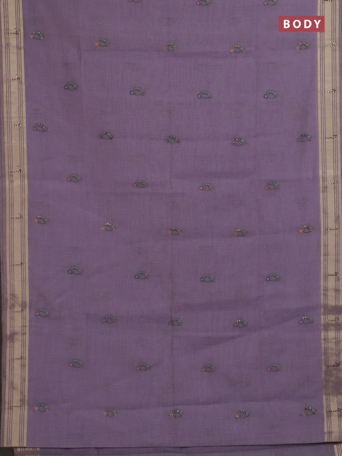 Jamdhani cotton saree lavender with thread woven buttas & embroidery work and embroidery jamdhani pallu - Image 2