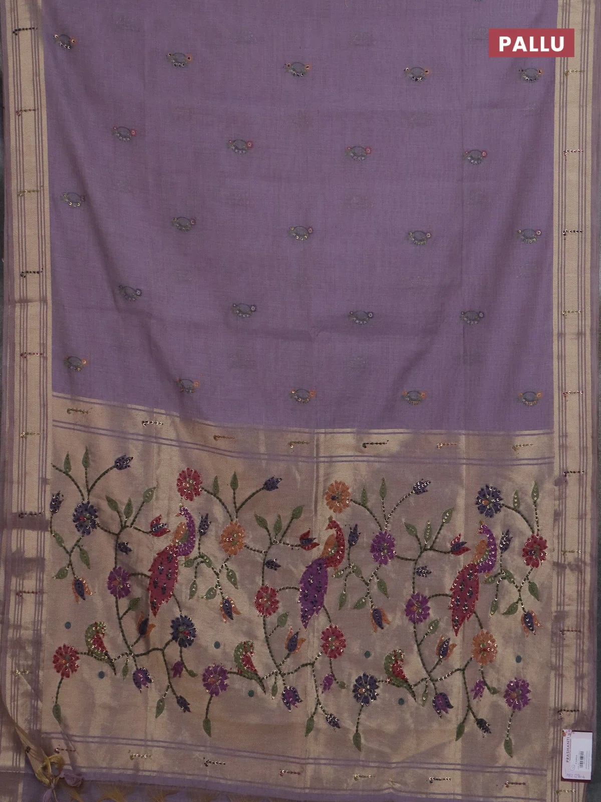 Jamdhani cotton saree lavender with thread woven buttas & embroidery work and embroidery jamdhani pallu - Image 3
