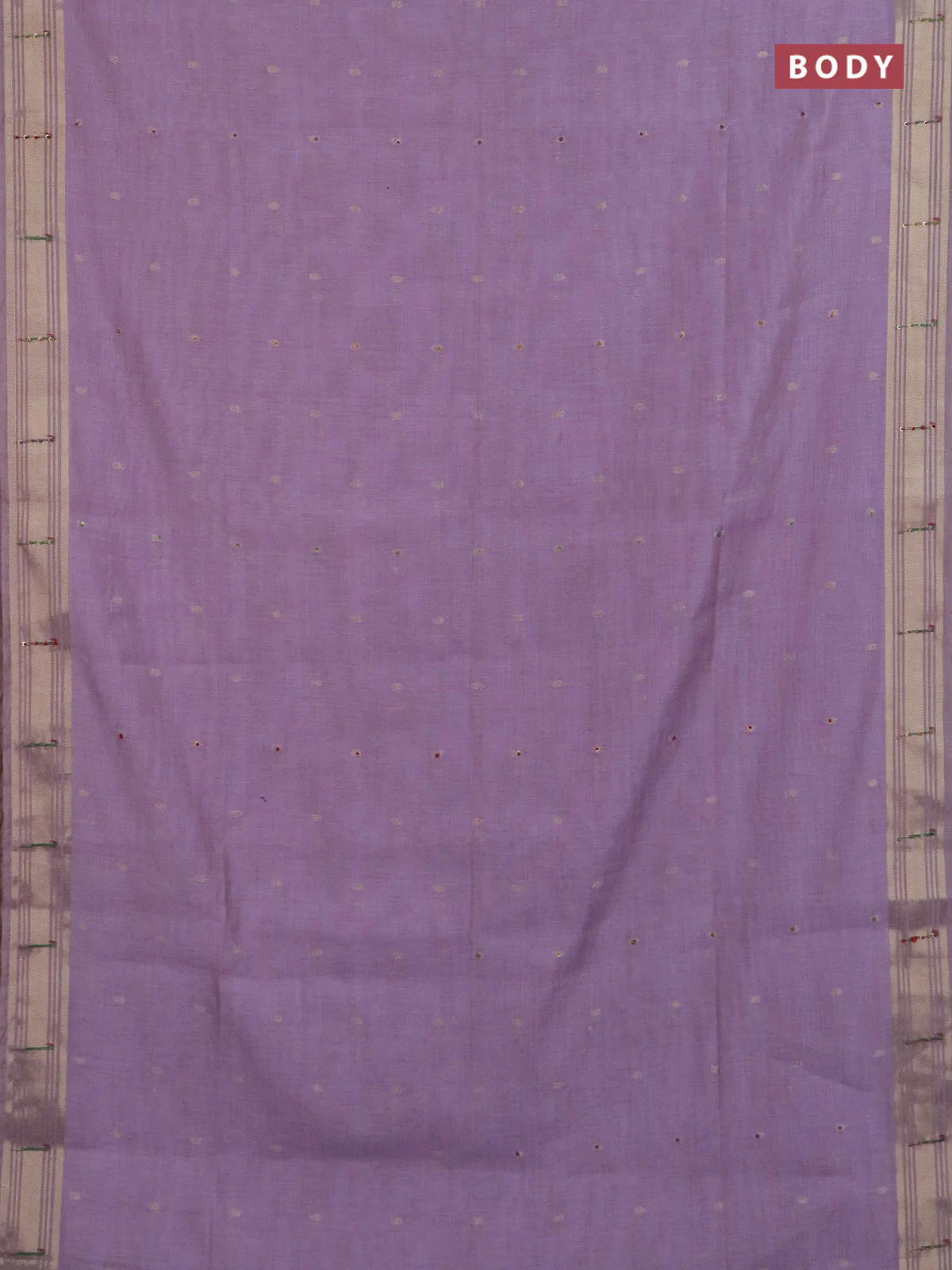 Jamdhani cotton saree lavender with thread woven buttas & embroidery work and embroidery jamdhani pallu - Image 2