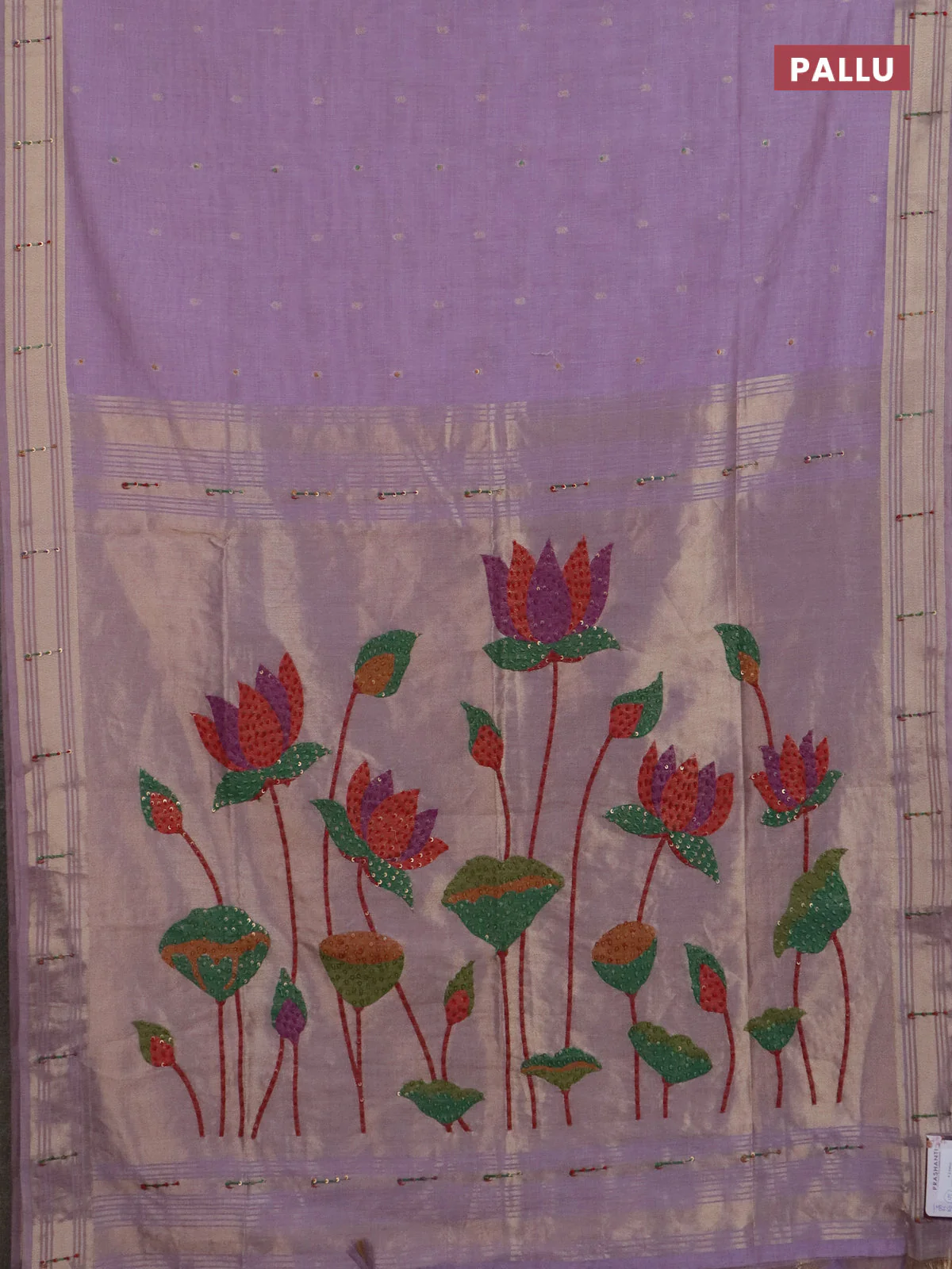 Jamdhani cotton saree lavender with thread woven buttas & embroidery work and embroidery jamdhani pallu - Image 3