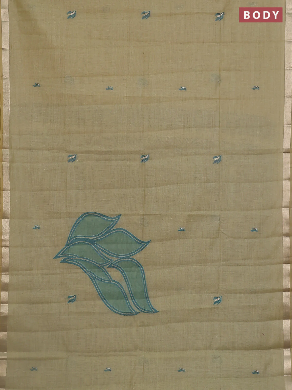 Jamdhani cotton saree light green with thread woven buttas and thread weaving pallu - Image 2