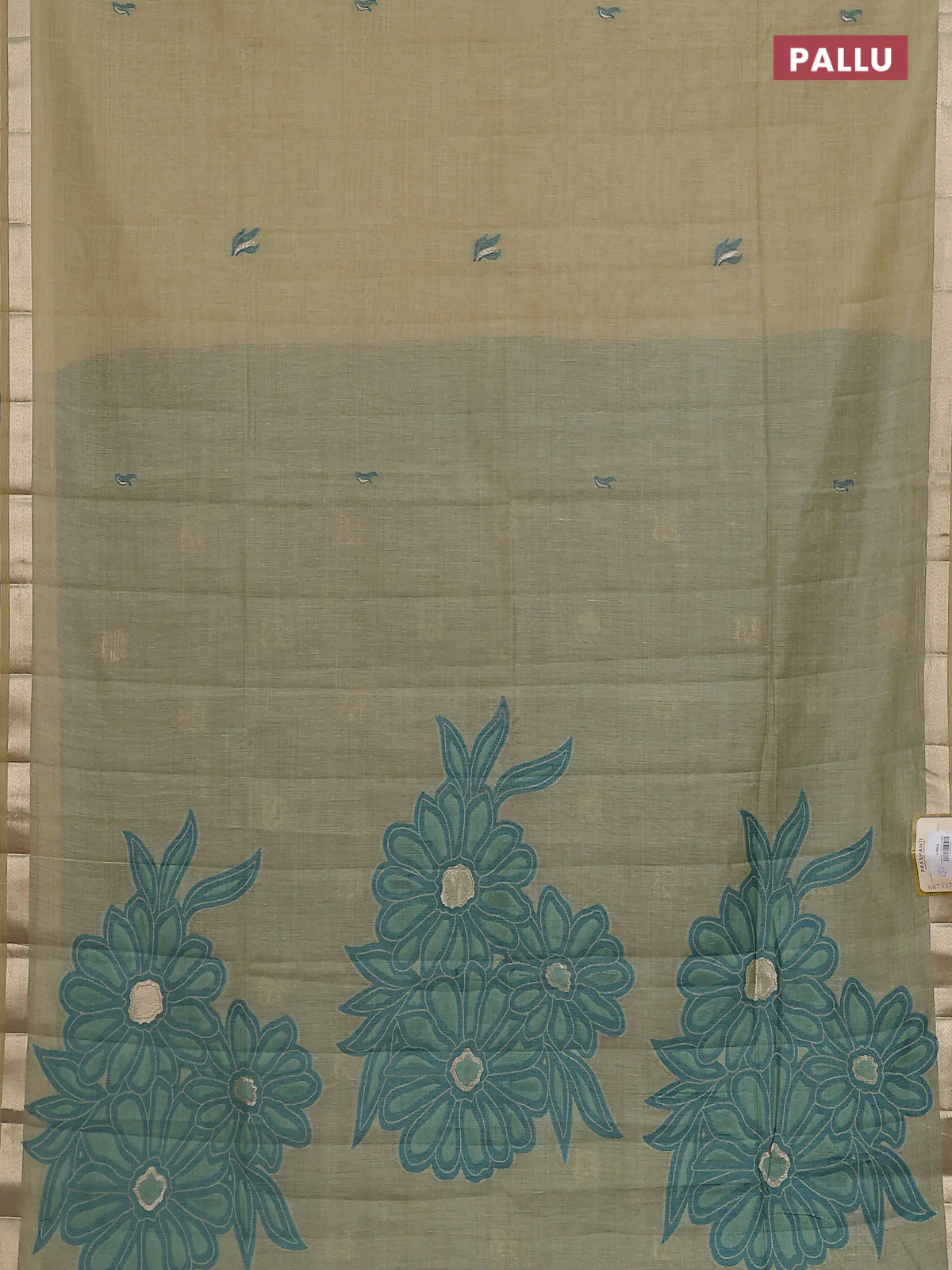 Jamdhani cotton saree light green with thread woven buttas and thread weaving pallu - Image 3