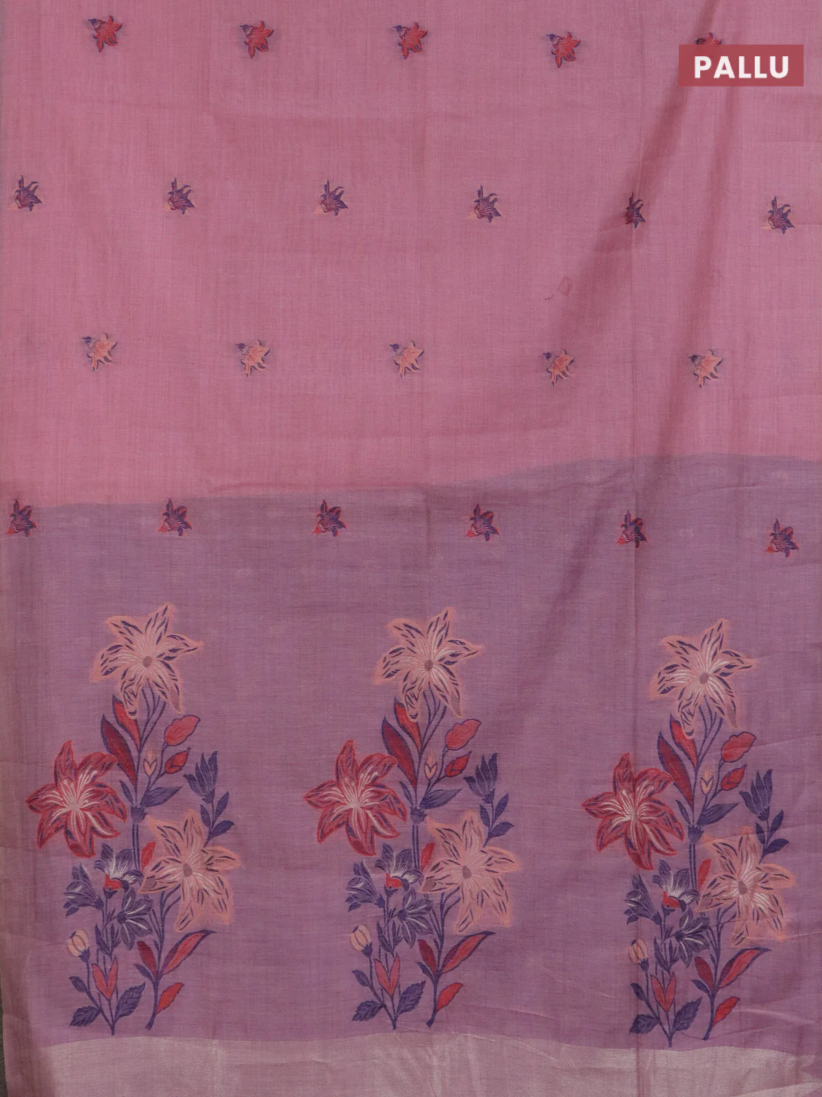 Jamdhani cotton saree mauve pink and navy blue with allover thread woven buttas and jamdhani pallu - Image 3