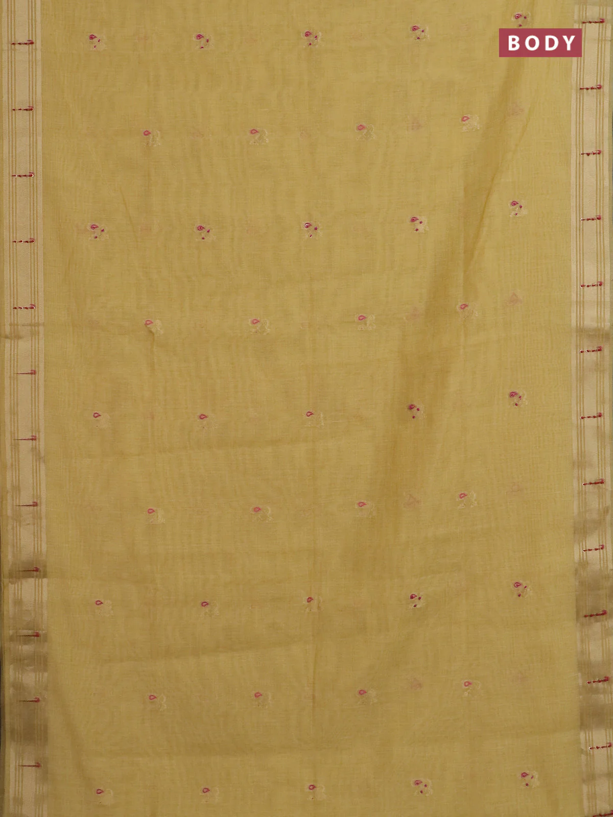 Jamdhani cotton saree pale yellow with thread woven buttas & embroidery work and embroidery jamdhani pallu - Image 2