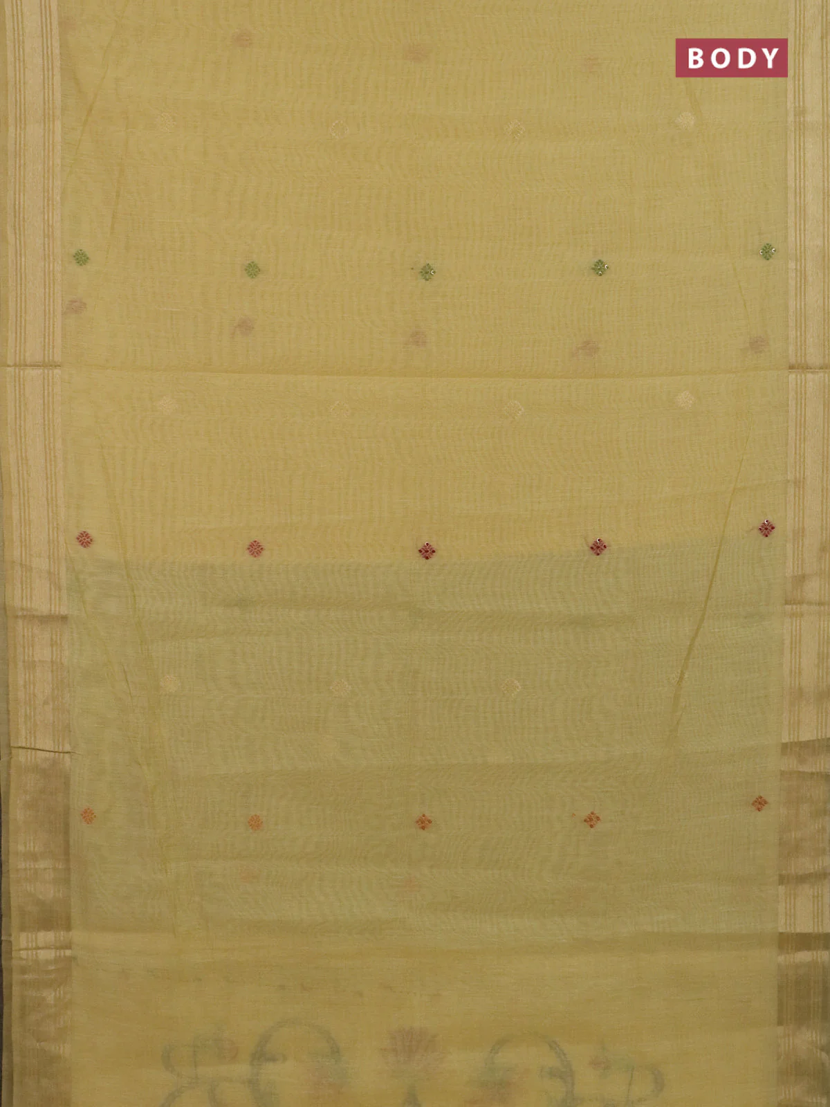 Jamdhani cotton saree pale yellow with thread woven buttas & embroidery work and embroidery jamdhani pallu - Image 2