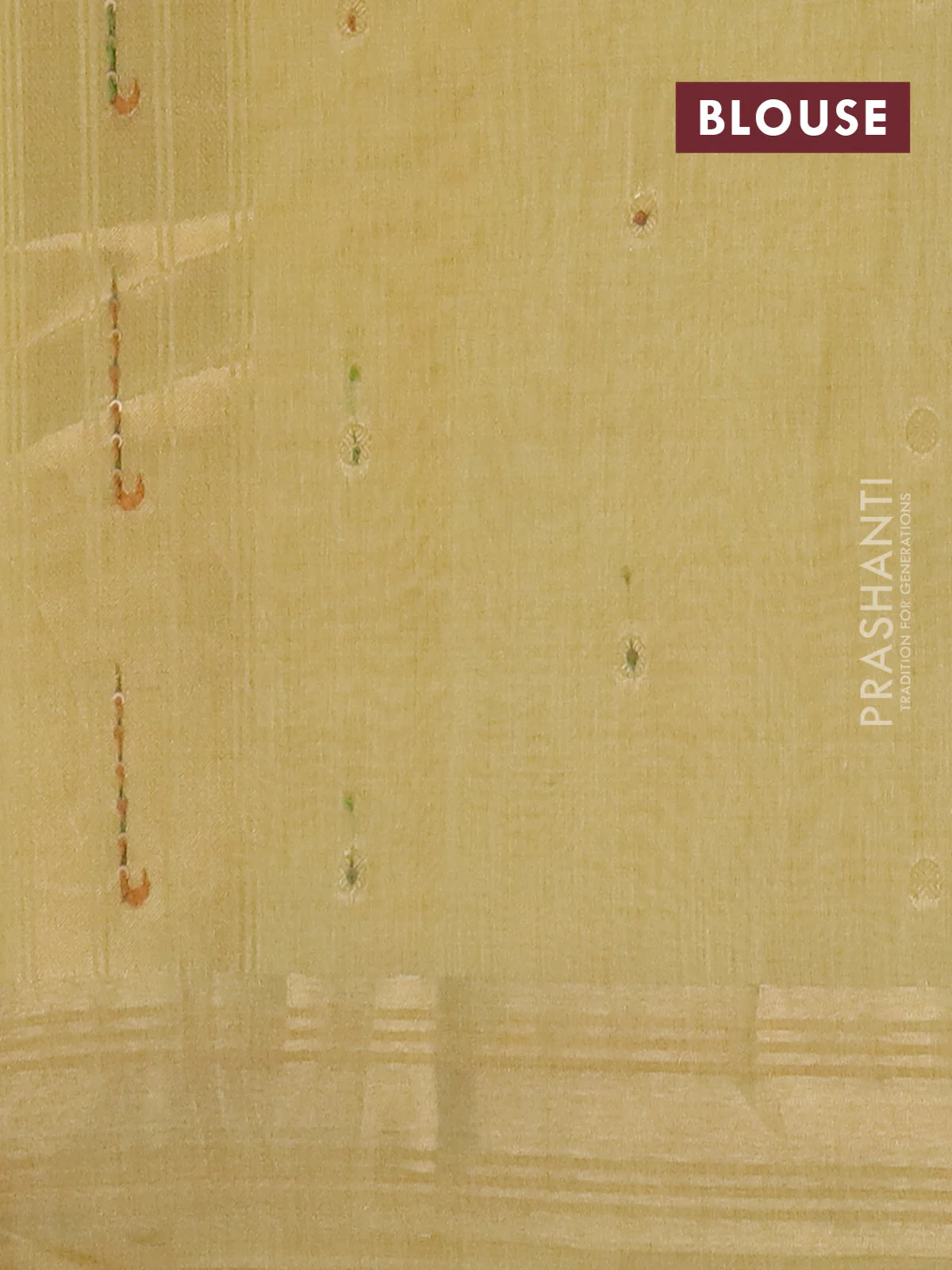 Jamdhani cotton saree pale yellow with thread woven buttas & embroidery work and embroidery jamdhani pallu - Image 4