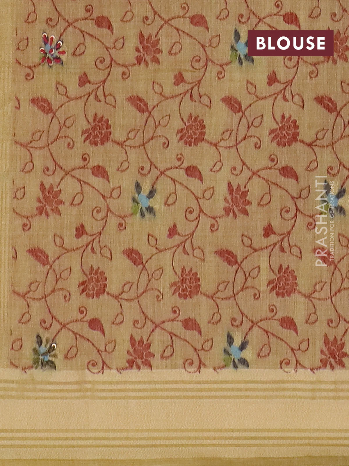 Jamdhani cotton saree pale yellow with thread woven buttas & embroidery work and embroidery jamdhani pallu - Image 4