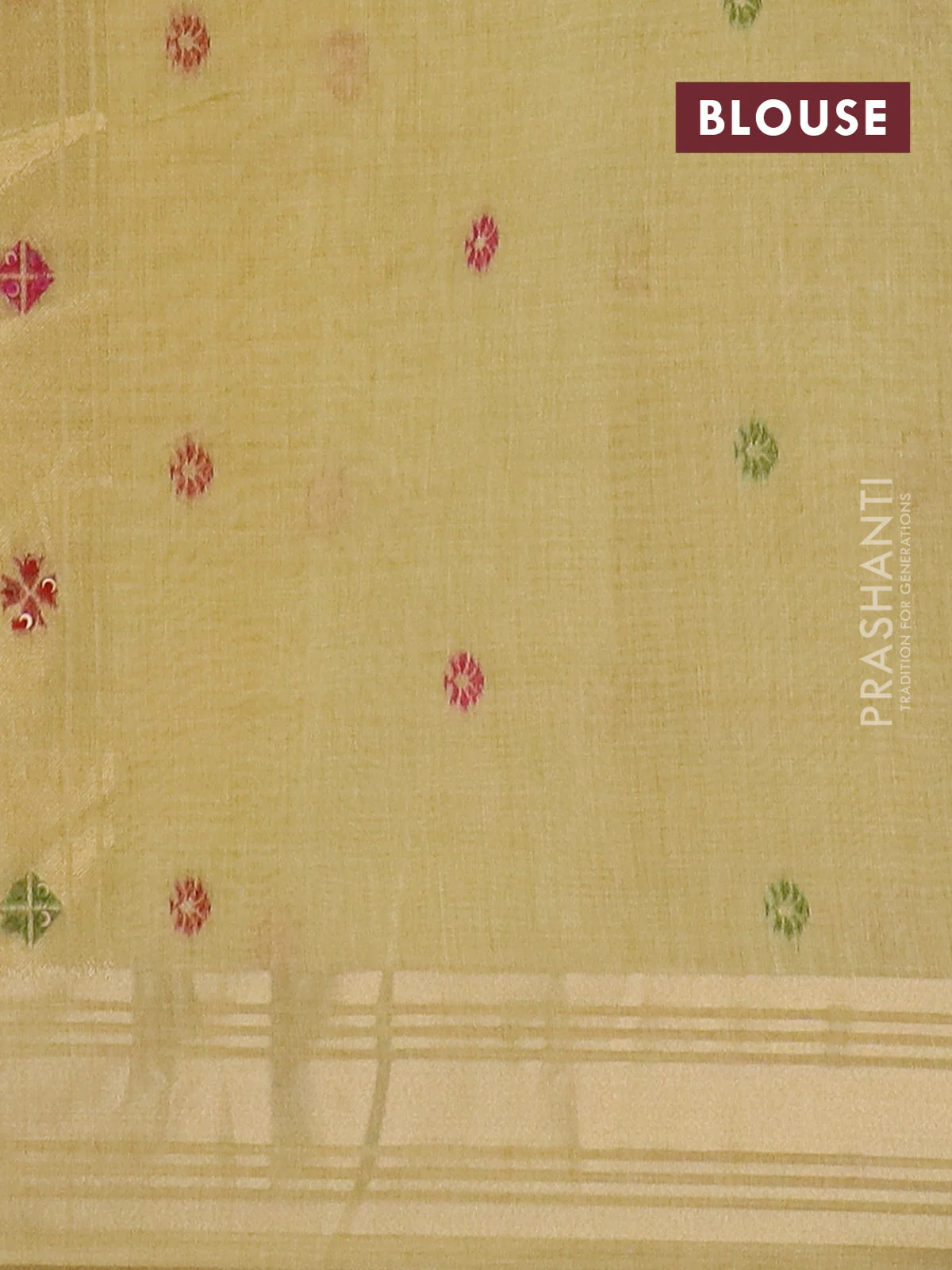Jamdhani cotton saree pale yellow with thread woven buttas & embroidery work and embroidery jamdhani pallu - Image 4