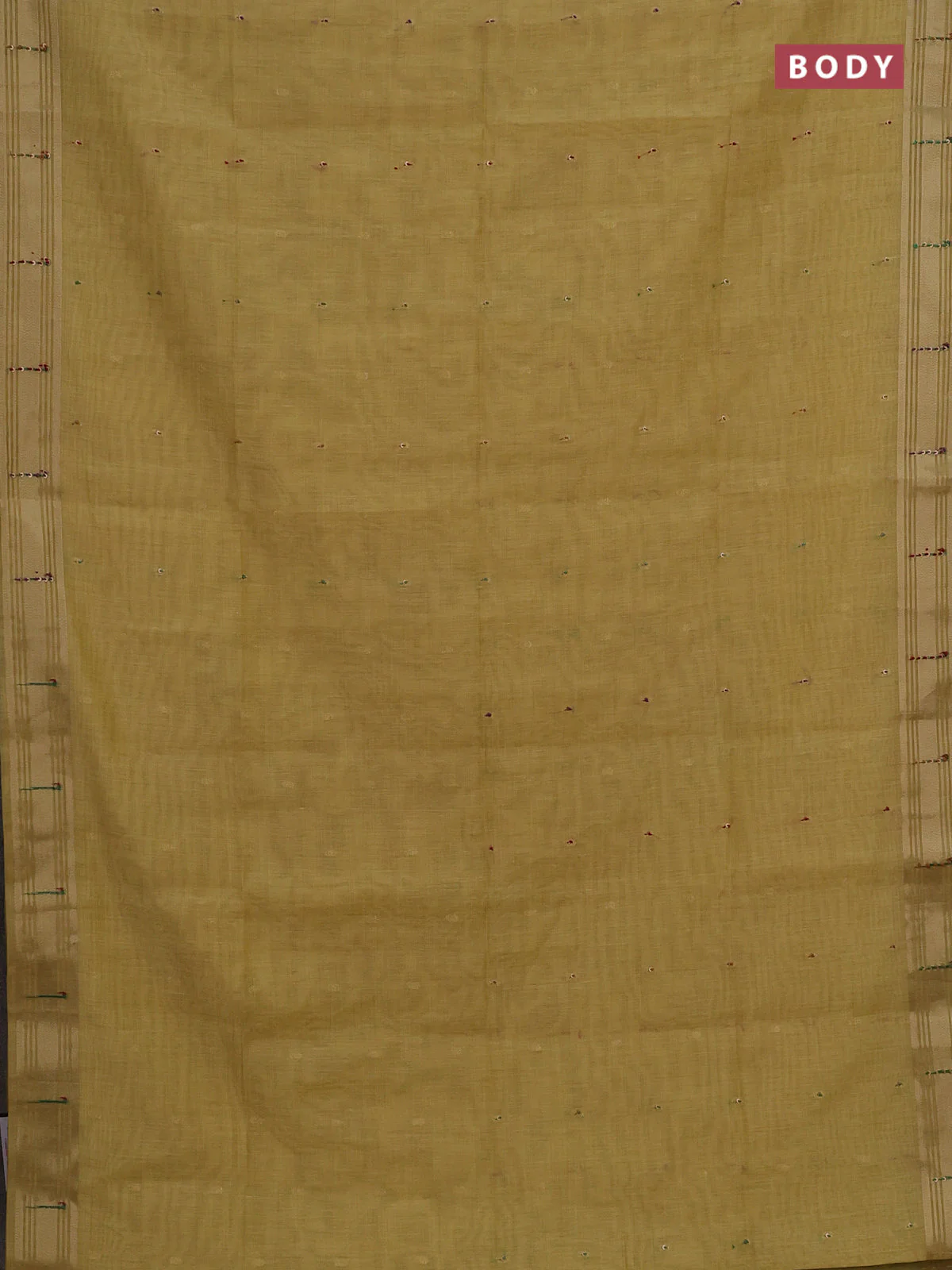 Jamdhani cotton saree pale yellow with thread woven buttas & embroidery work and embroidery jamdhani pallu - Image 2