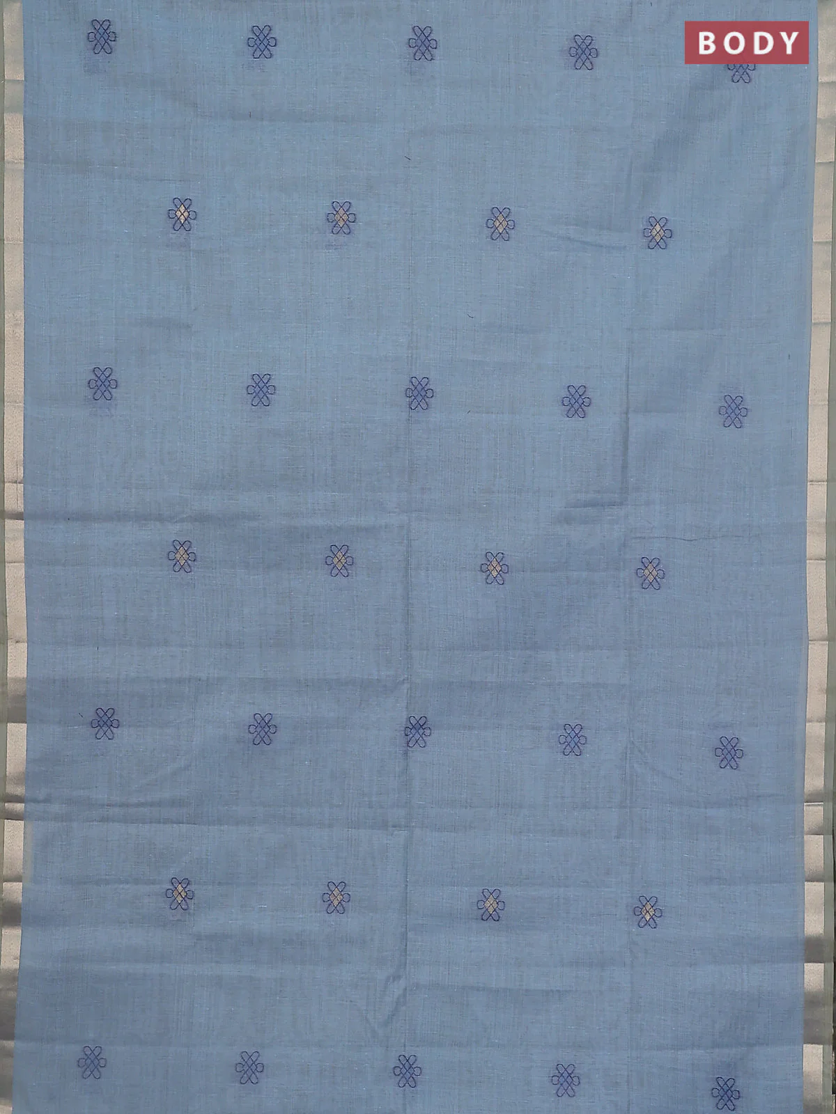 Jamdhani cotton saree pastel blue and navy blue with thread & zari woven buttas and thread weaving pallu - Image 2
