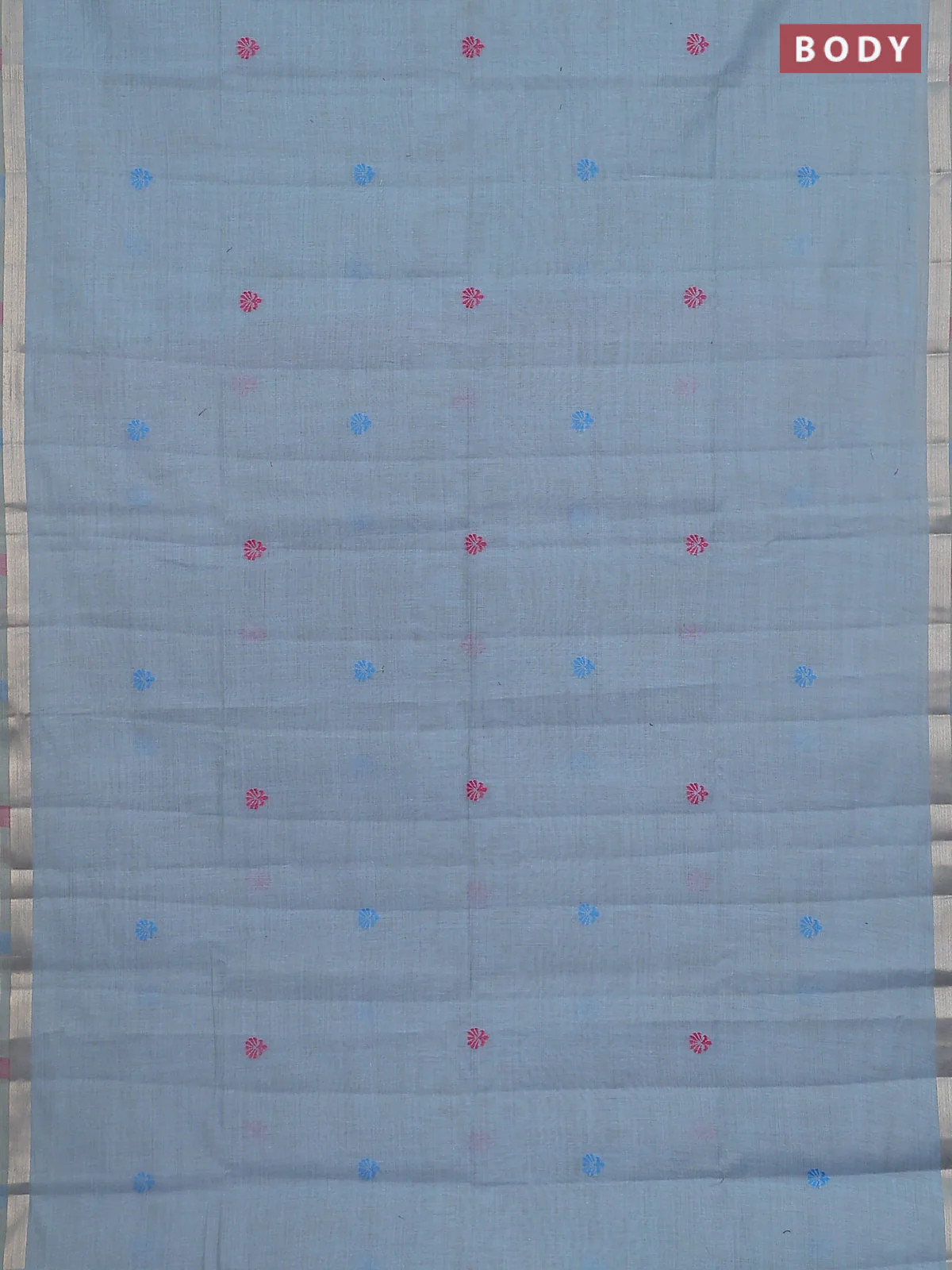 Jamdhani cotton saree pastel blue with thread woven buttas and thread weaving pallu - Image 2