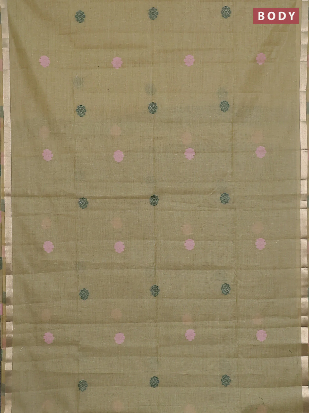 Jamdhani cotton saree pastel green with floral thread woven buttas and thread & zari weaving pallu - Image 2