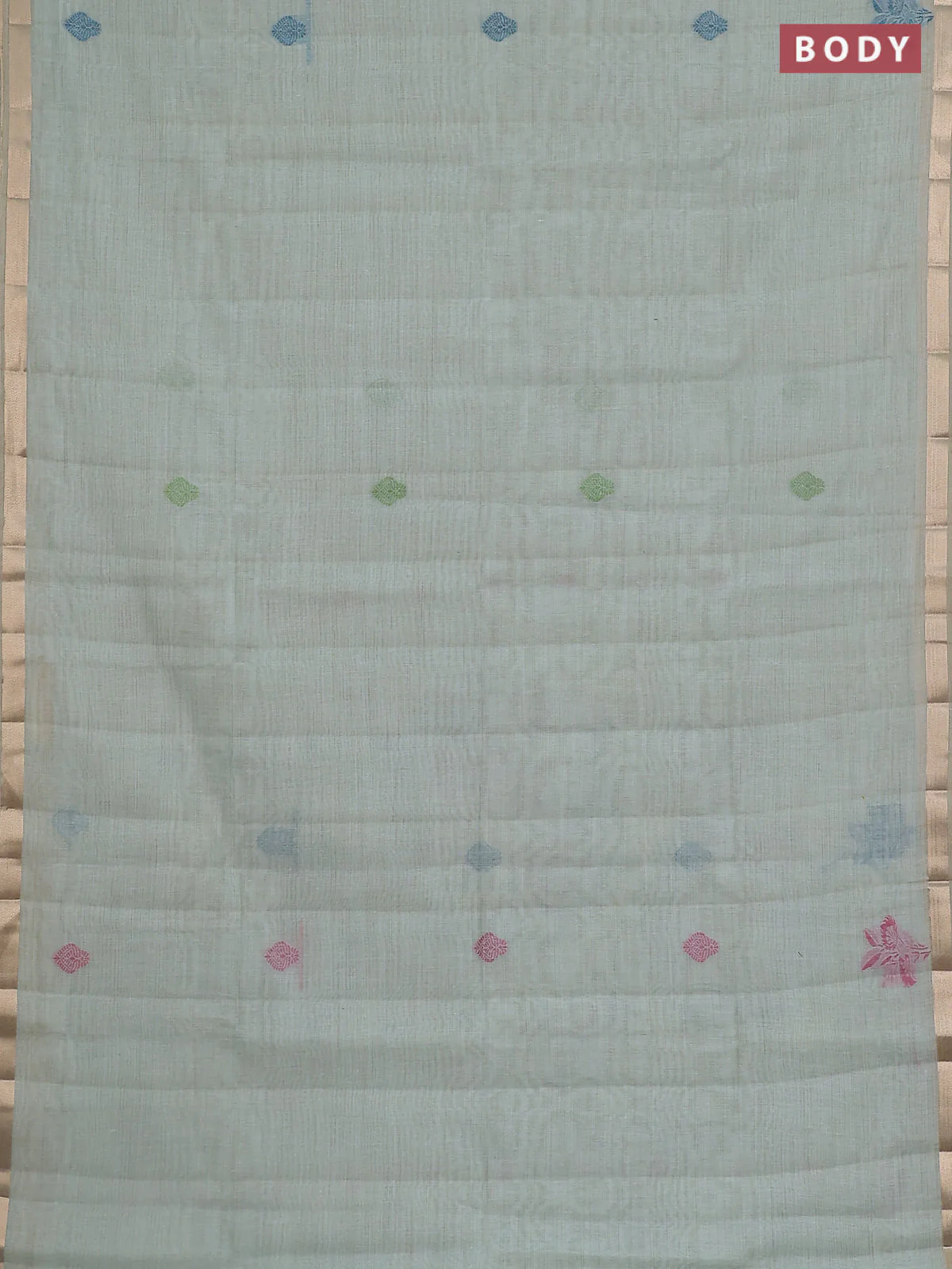 Jamdhani cotton saree pastel green with thread woven buttas and paithani weaving pallu - Image 2