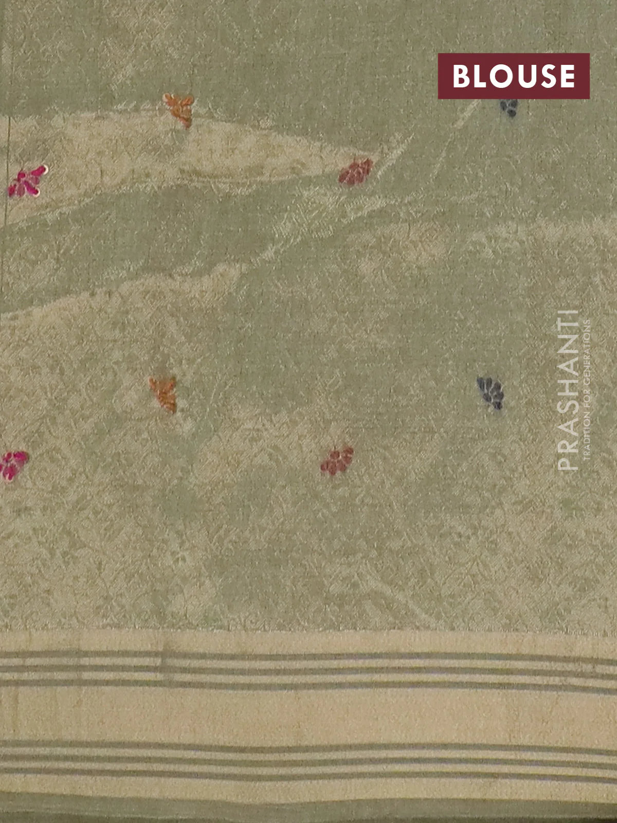 Jamdhani cotton saree pastel green with thread woven buttas & embroidery work and embroidery jamdhani pallu - Image 4