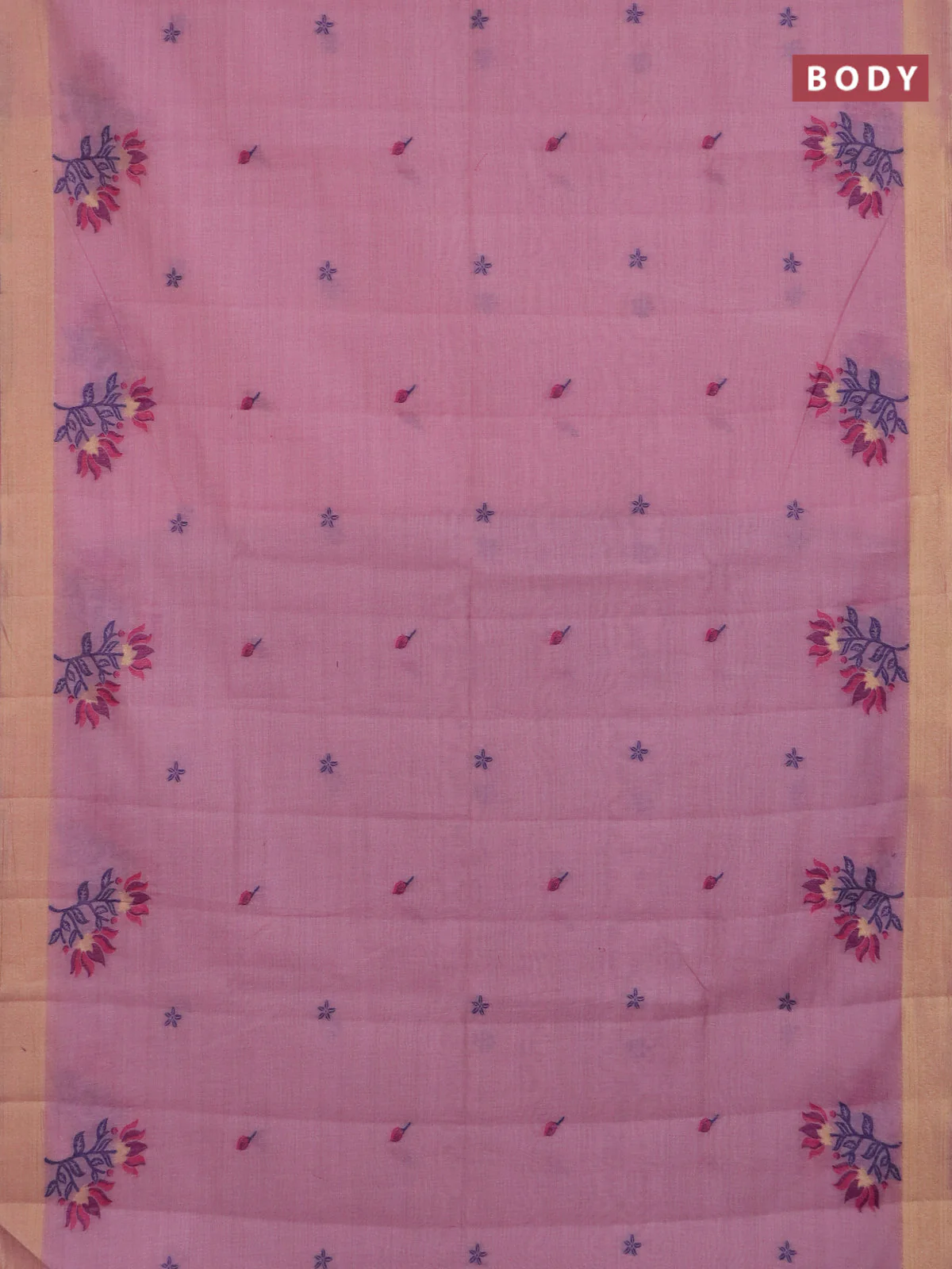 Jamdhani cotton saree pastel pink and navy blue with allover thread woven buttas and jamdhani pallu - Image 2