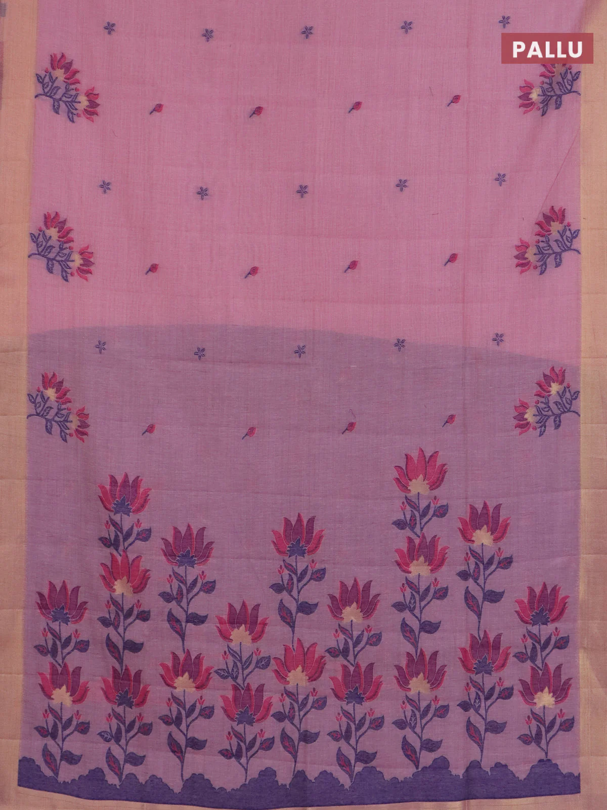 Jamdhani cotton saree pastel pink and navy blue with allover thread woven buttas and jamdhani pallu - Image 3