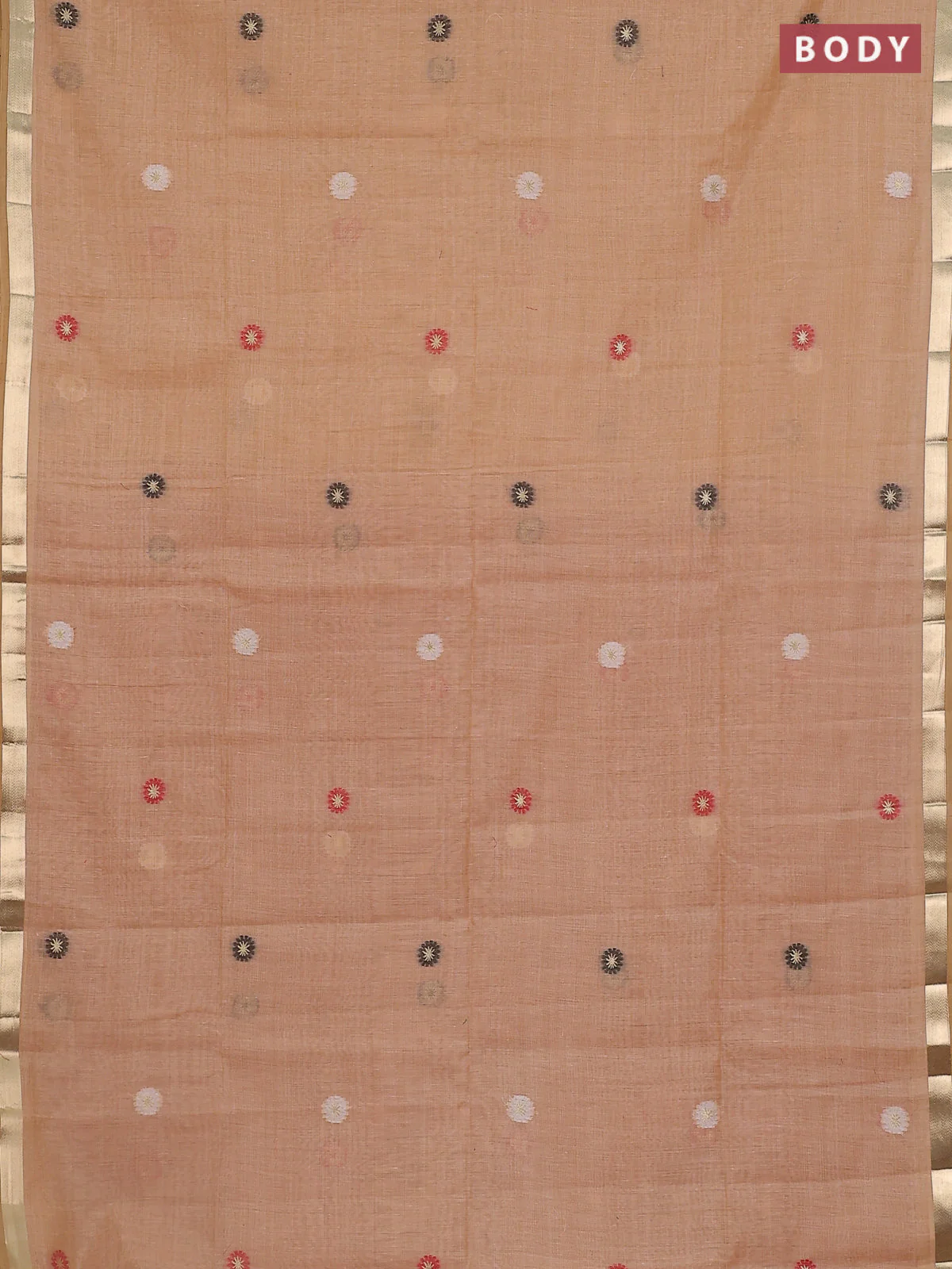 Jamdhani cotton saree peach orange and red with thread woven buttas and thread weaving pallu - Image 2