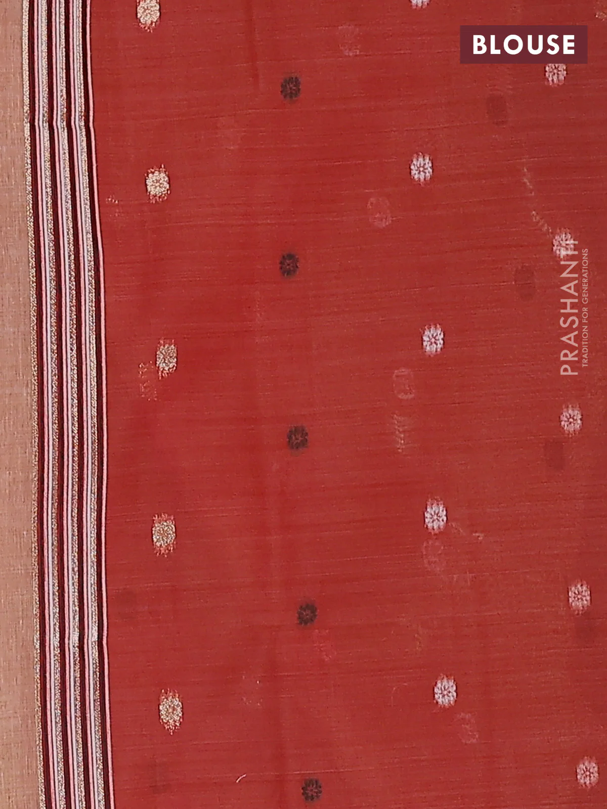 Jamdhani cotton saree peach orange and red with thread woven buttas and thread weaving pallu - Image 4