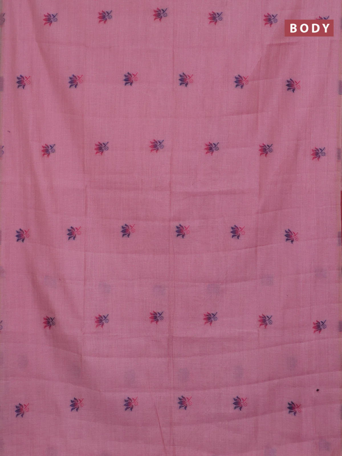 Jamdhani cotton saree peach pink and maroon with thread woven buttas and jamdhani pallu - Image 2