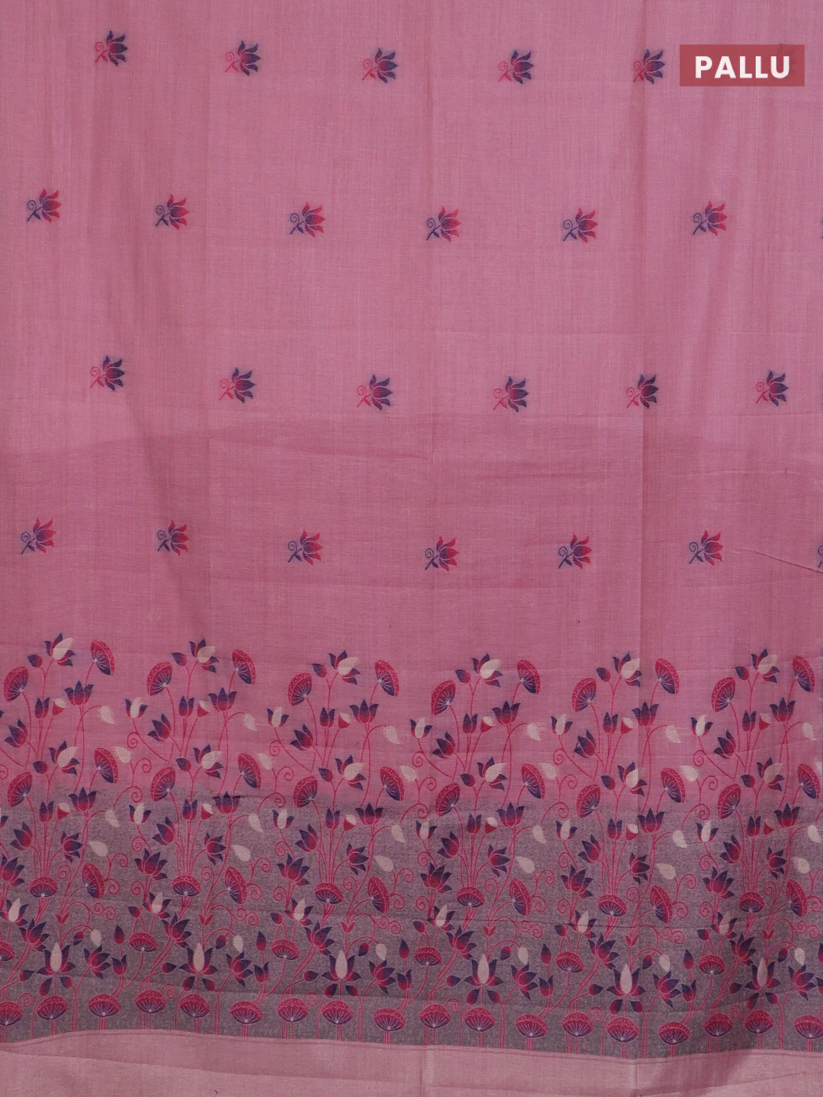 Jamdhani cotton saree peach pink and maroon with thread woven buttas and jamdhani pallu - Image 3