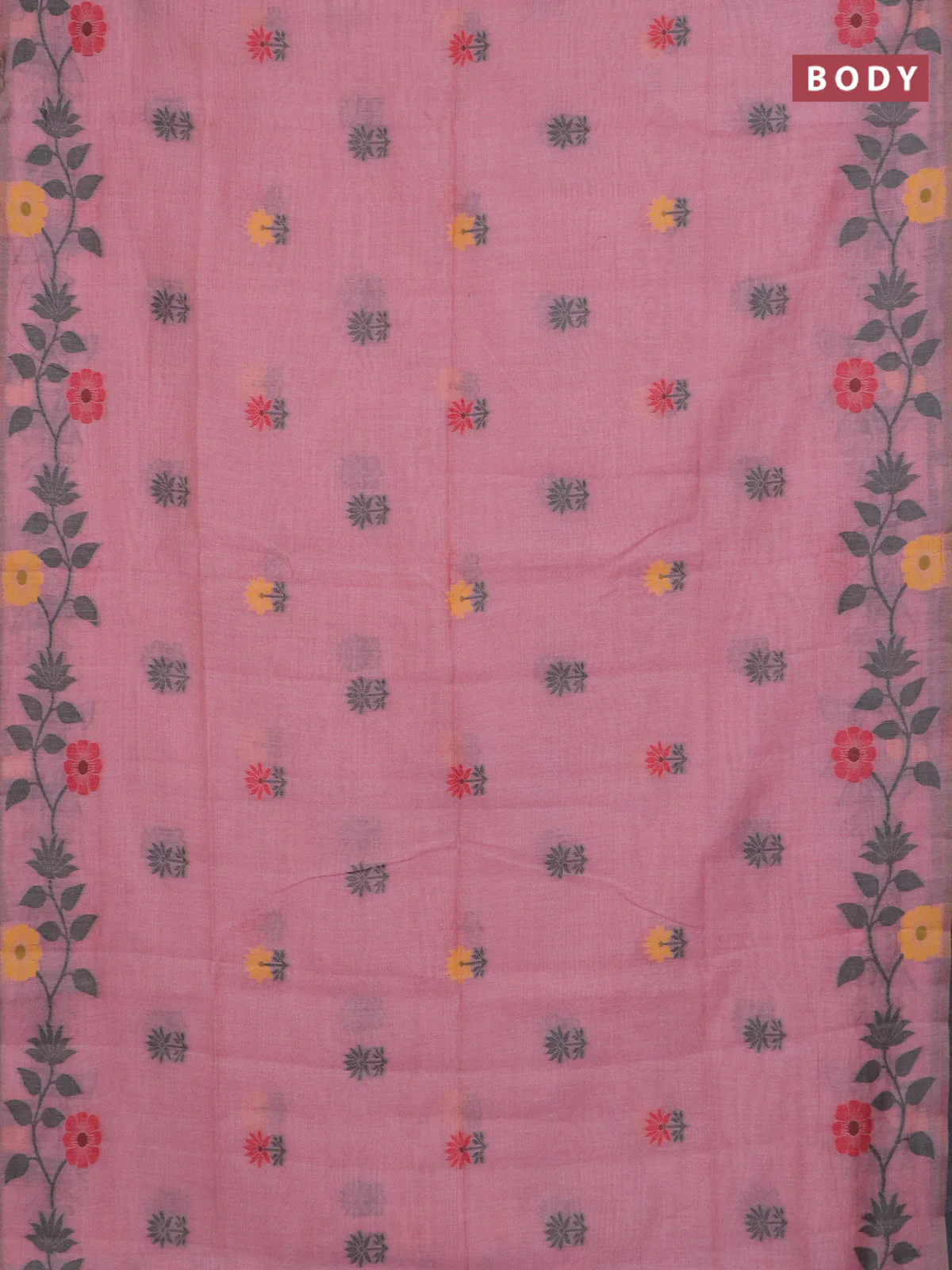 Jamdhani cotton saree peach pink with thread woven buttas and jamdhani pallu - Image 2