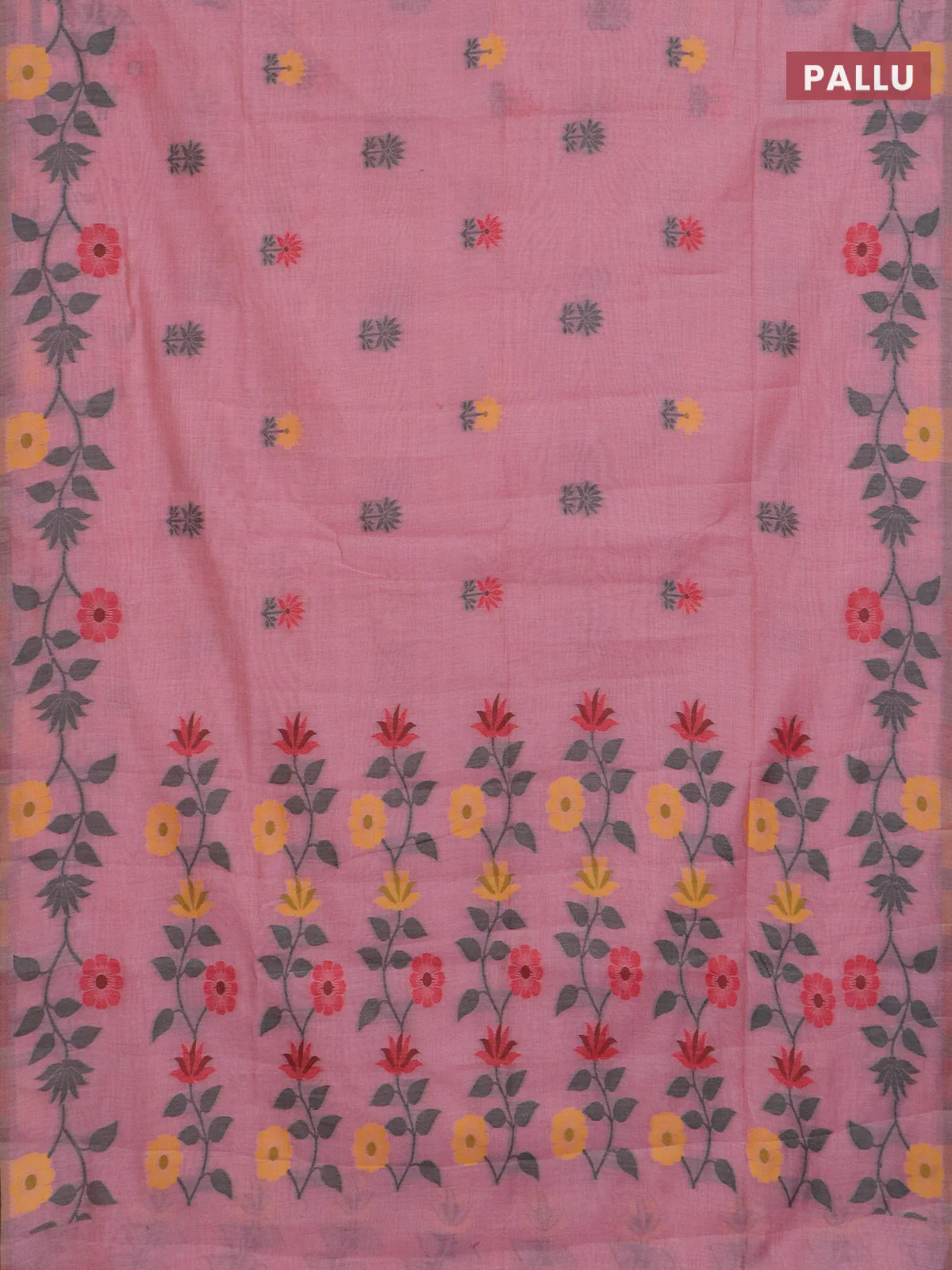 Jamdhani cotton saree peach pink with thread woven buttas and jamdhani pallu - Image 3