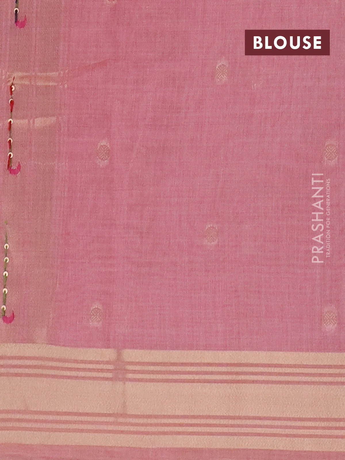 Jamdhani cotton saree peach pink with thread woven buttas & embroidery work and embroidery jamdhani pallu - Image 4